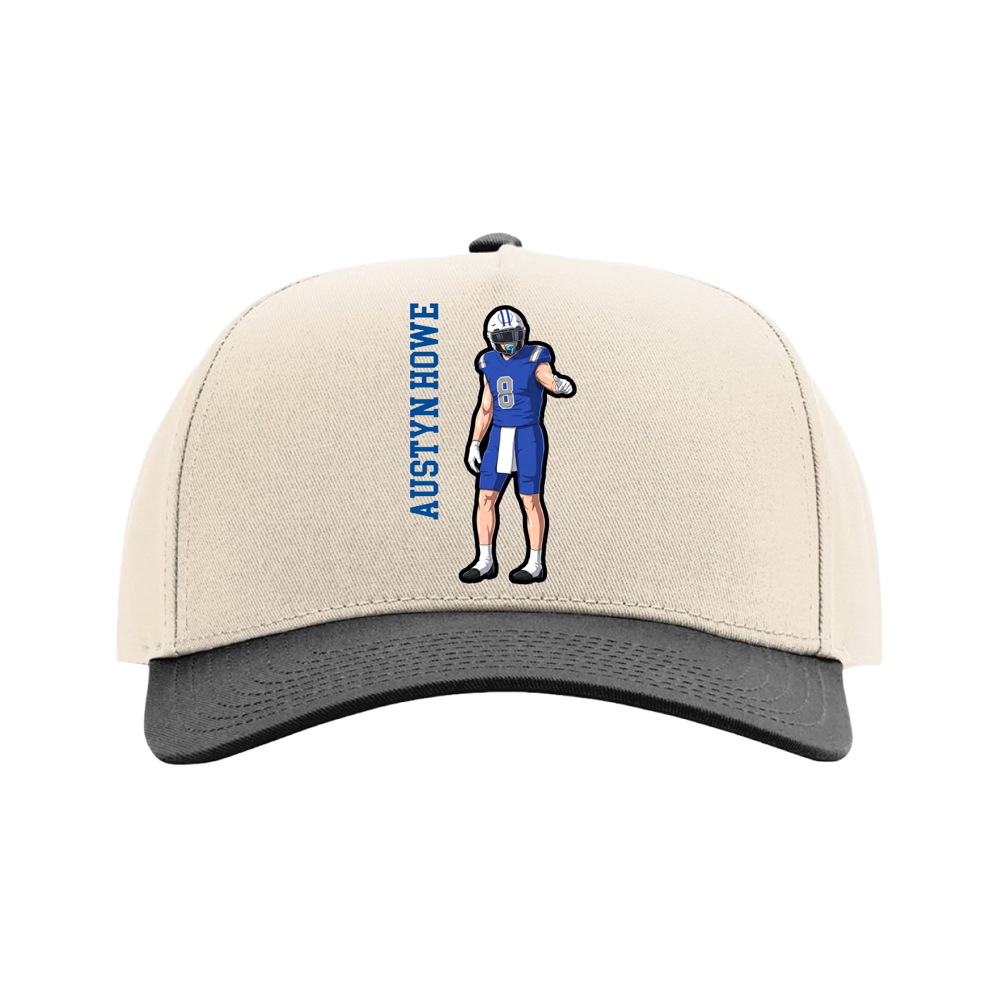 Full Fabric Five-Panel Champ Cap — Name Vertical in Cream/Black