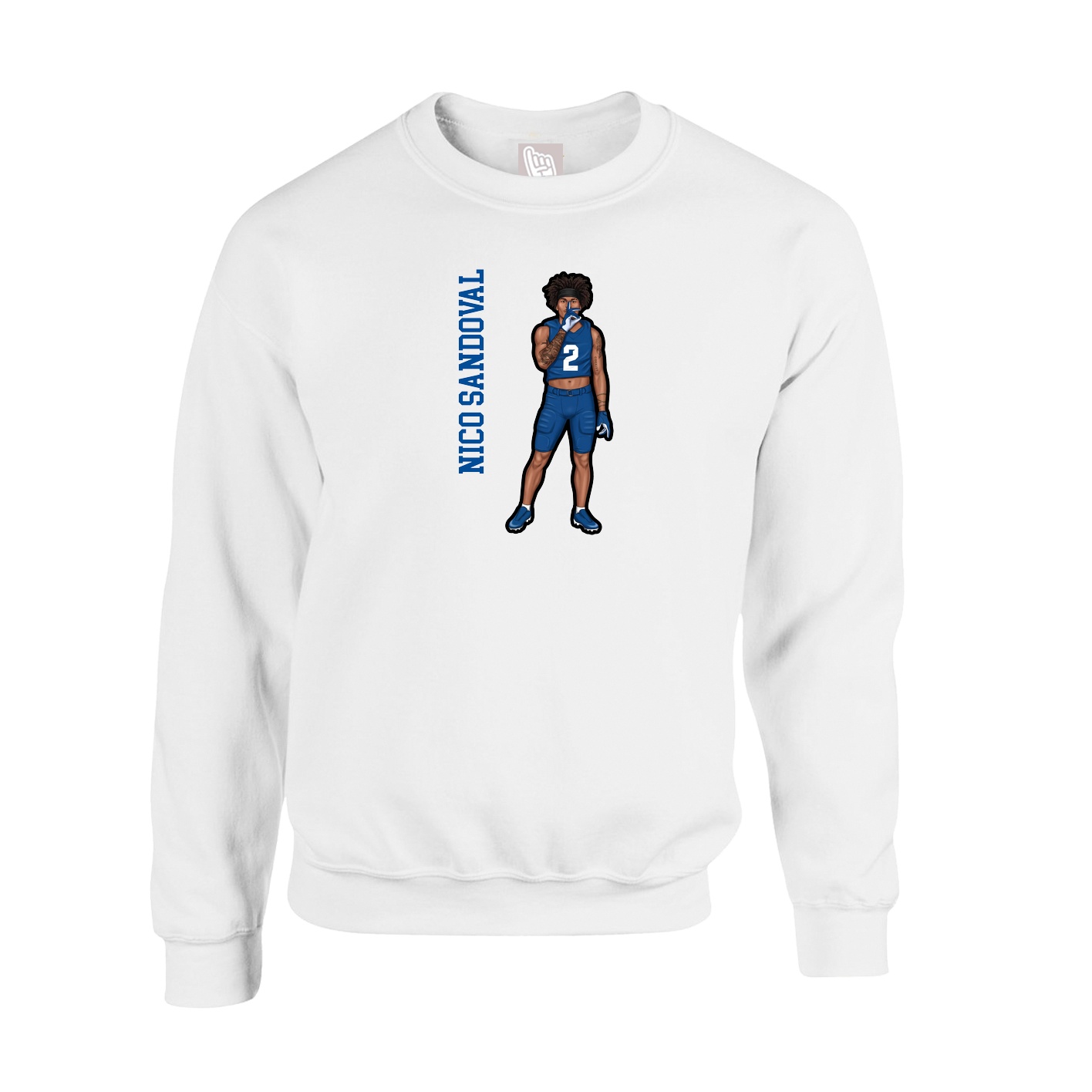 Fleece Crew — Name Vertical in White