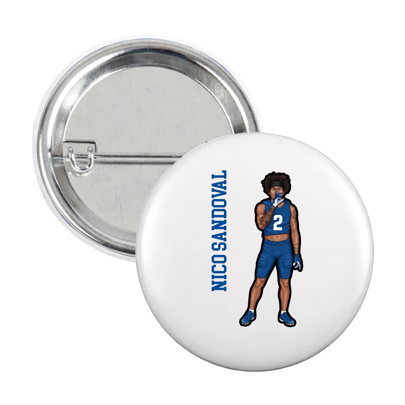 Game Day Button — Name Vertical in White