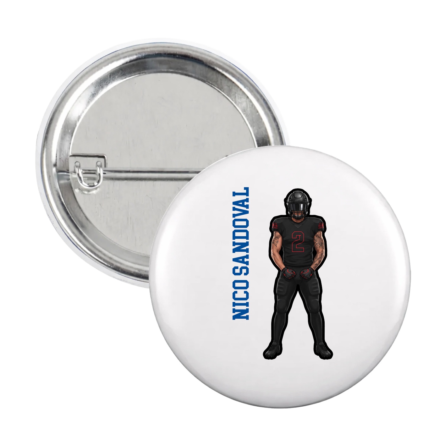 Game Day Button — Name Vertical in White