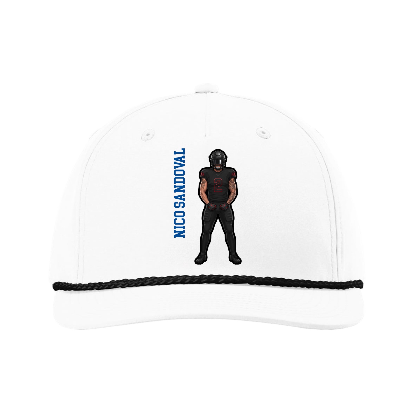 Five-Panel Classic Rope Cap — Name Vertical in White