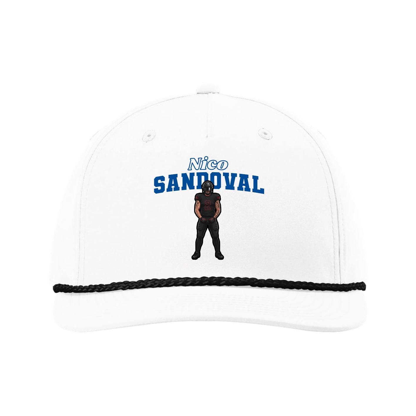 Five-Panel Classic Rope Cap — Name Arch in White