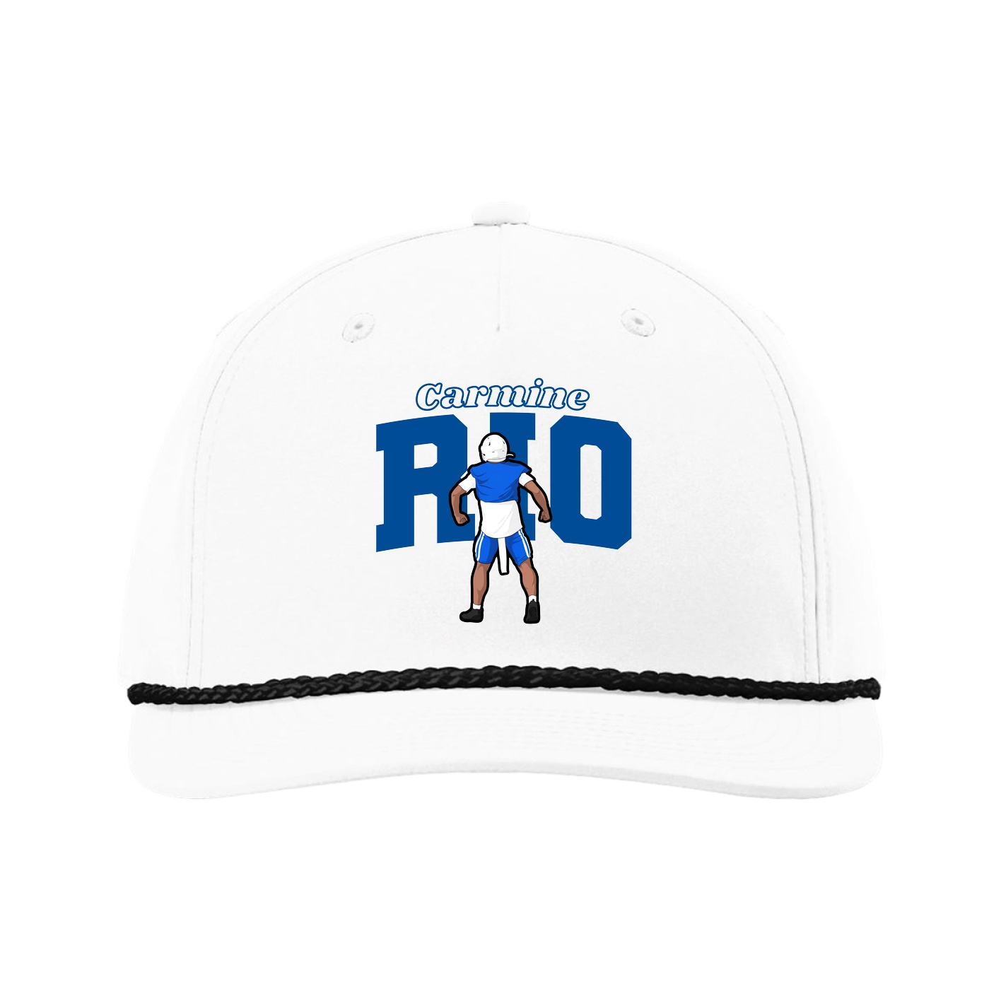 Five-Panel Classic Rope Cap — Name Arch in White