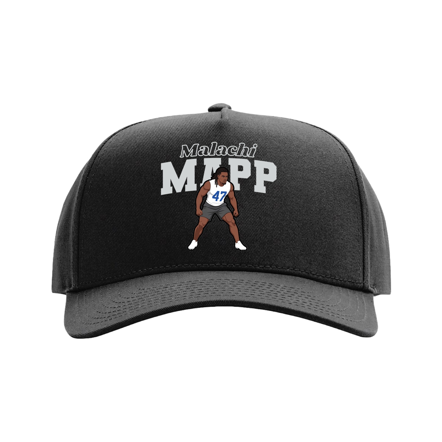 Full Fabric Five-Panel Champ Cap — Name Arch in Black