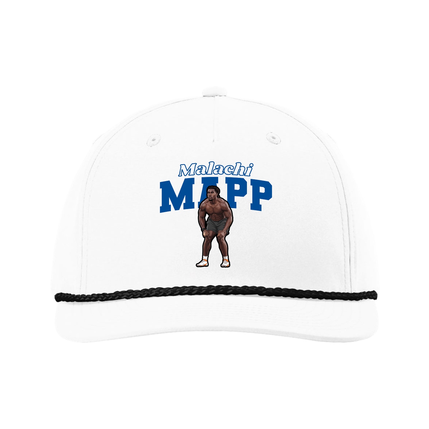 Five-Panel Classic Rope Cap — Name Arch in White