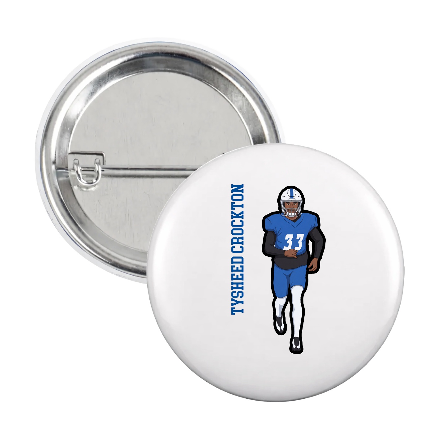 Game Day Button — Name Vertical in White