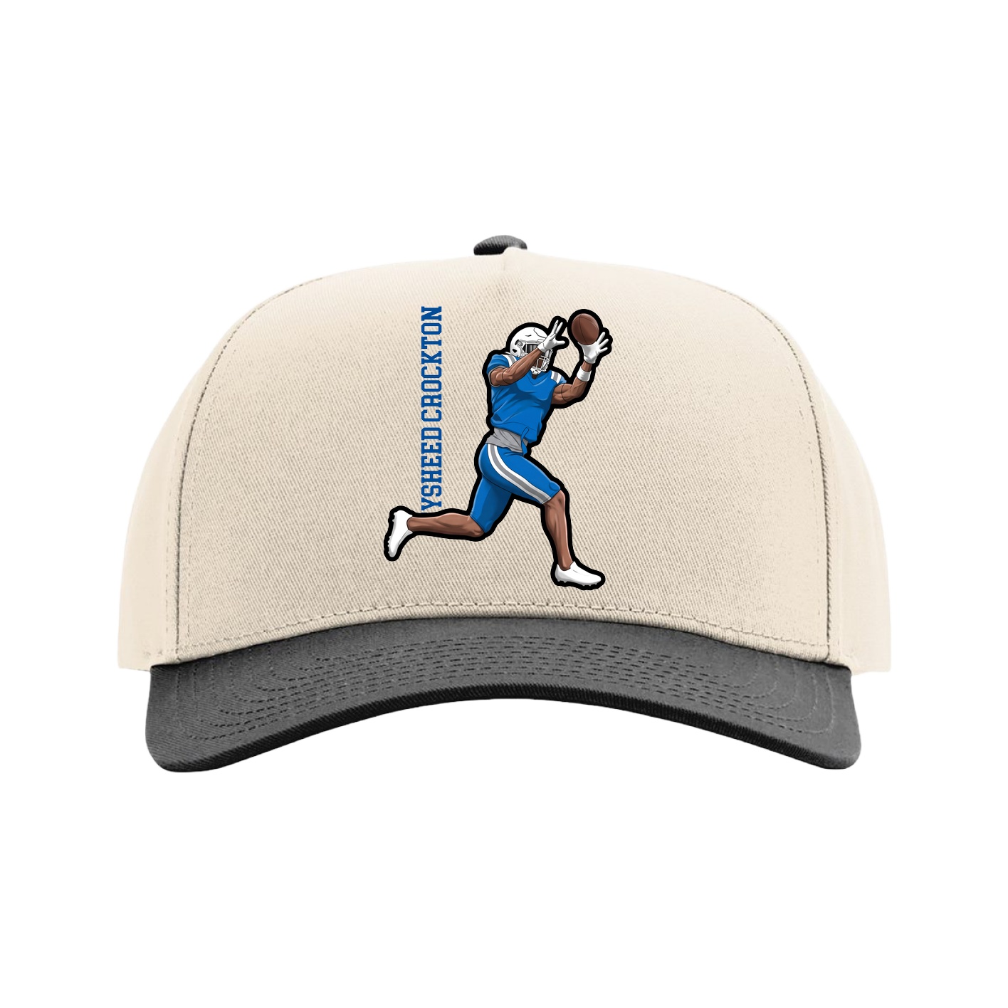 Full Fabric Five-Panel Champ Cap — Name Vertical in Cream/Black
