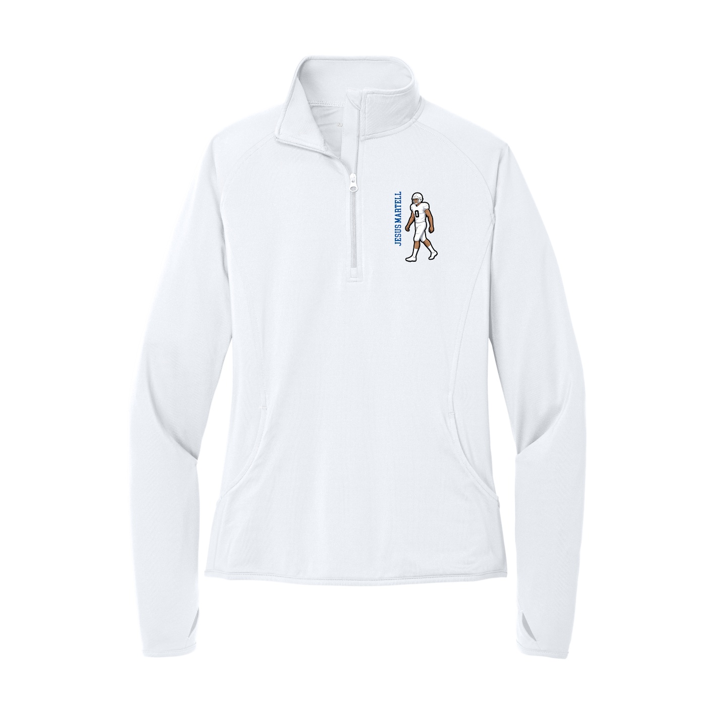 Women's Q-Zip Pullover — Name Vertical in White