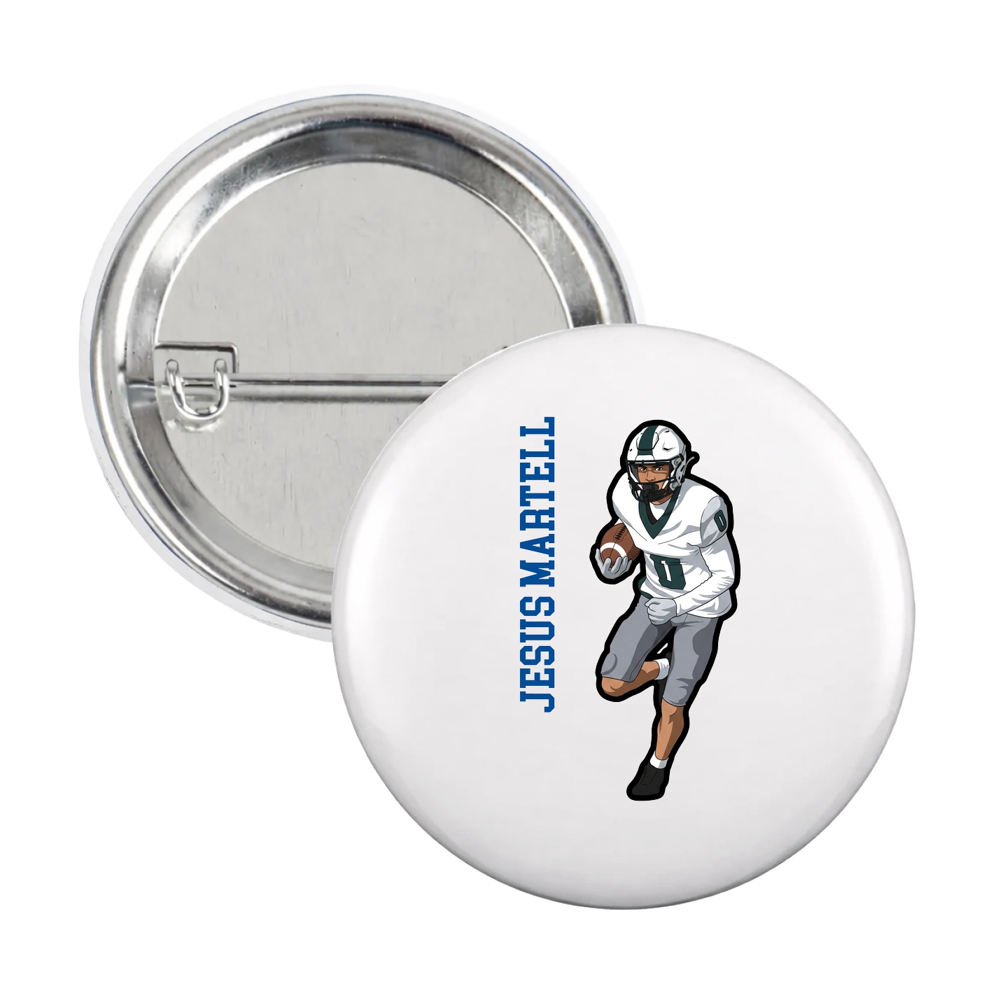 Game Day Button — Name Vertical in White