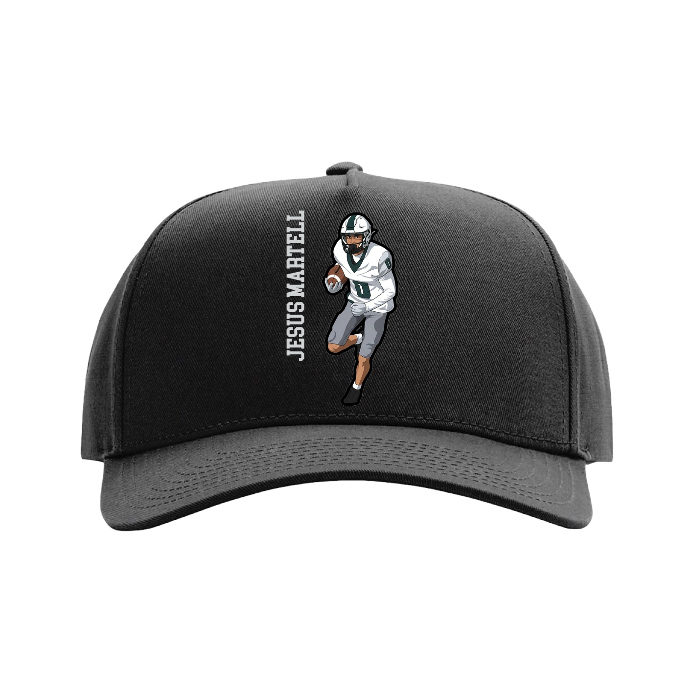 Full Fabric Five-Panel Champ Cap — Name Vertical in Black