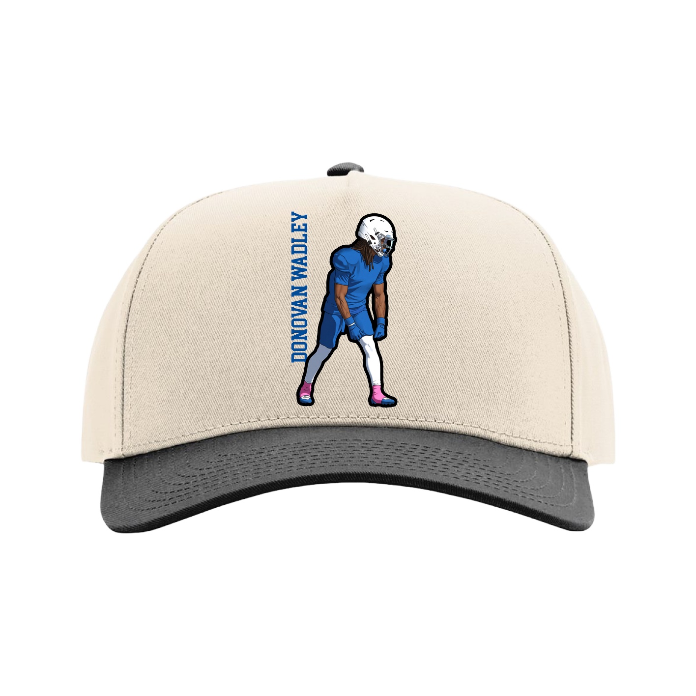 Full Fabric Five-Panel Champ Cap — Name Vertical in Cream/Black