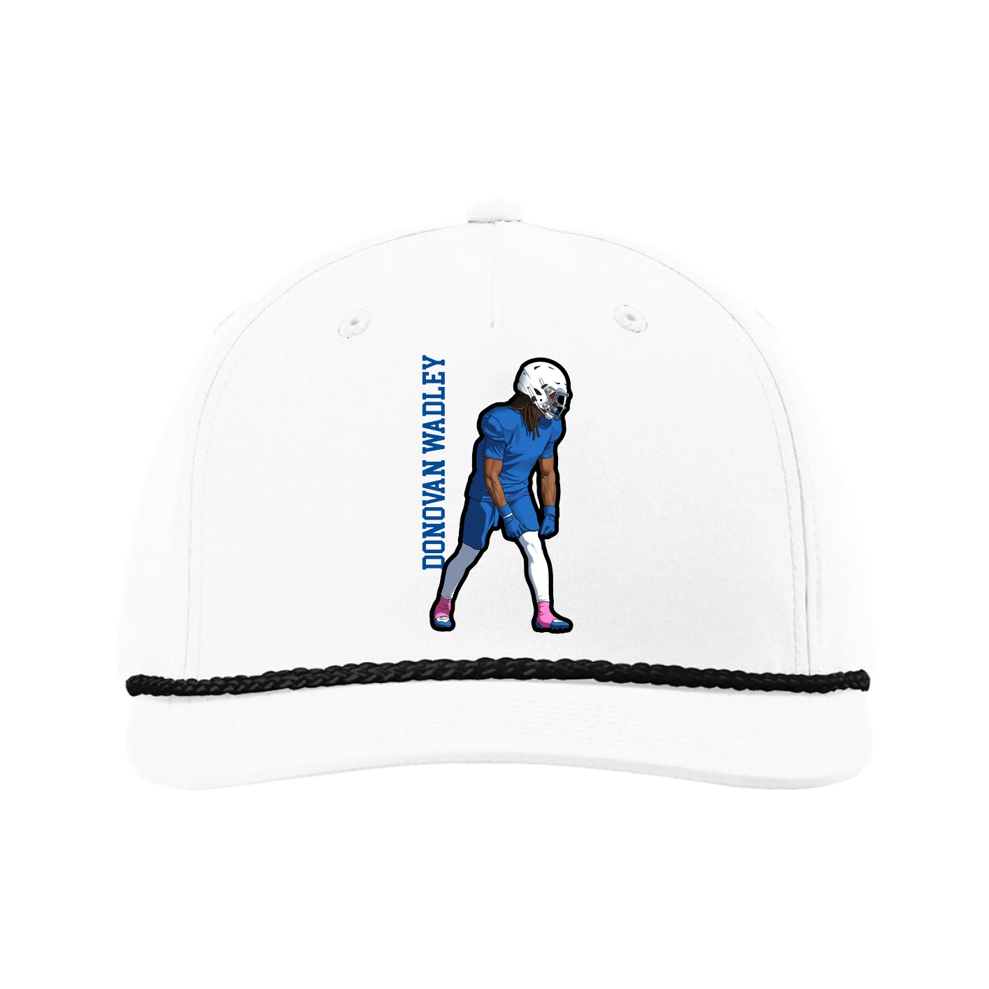 Five-Panel Classic Rope Cap — Name Vertical in White
