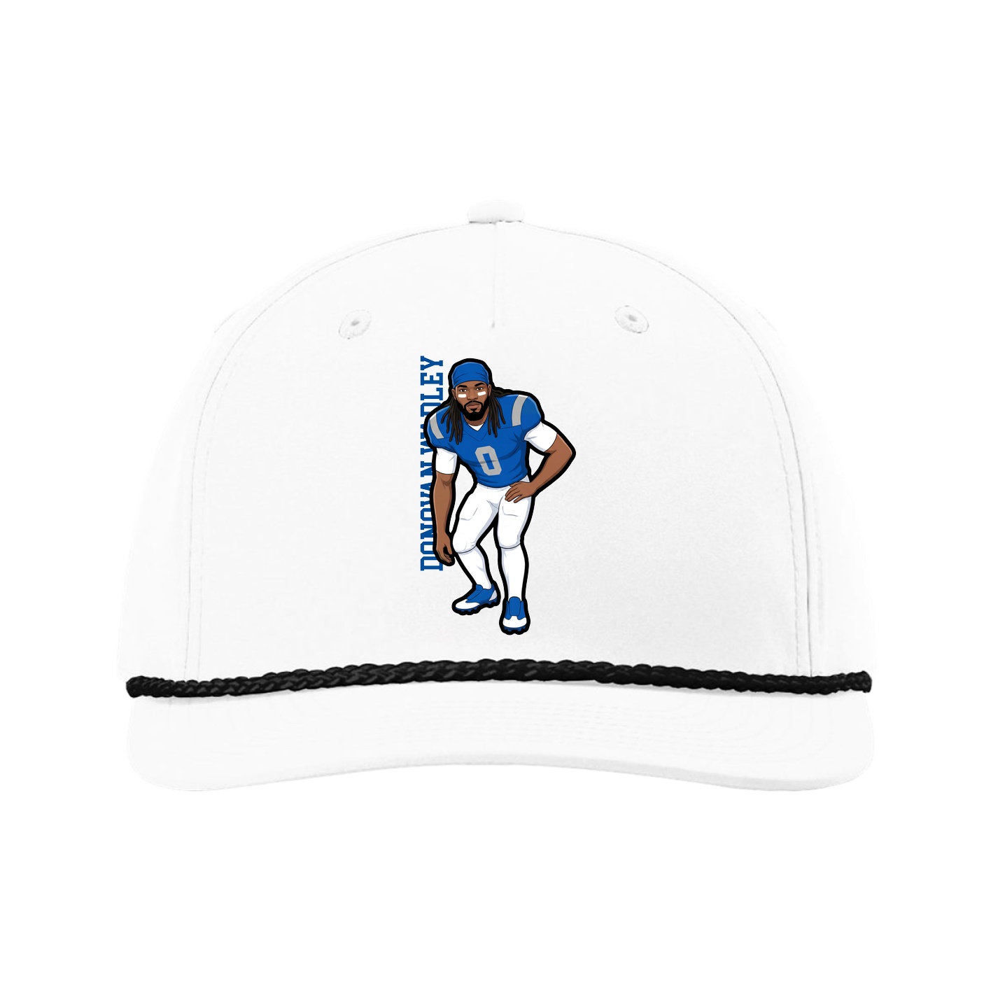Five-Panel Classic Rope Cap — Name Vertical in White