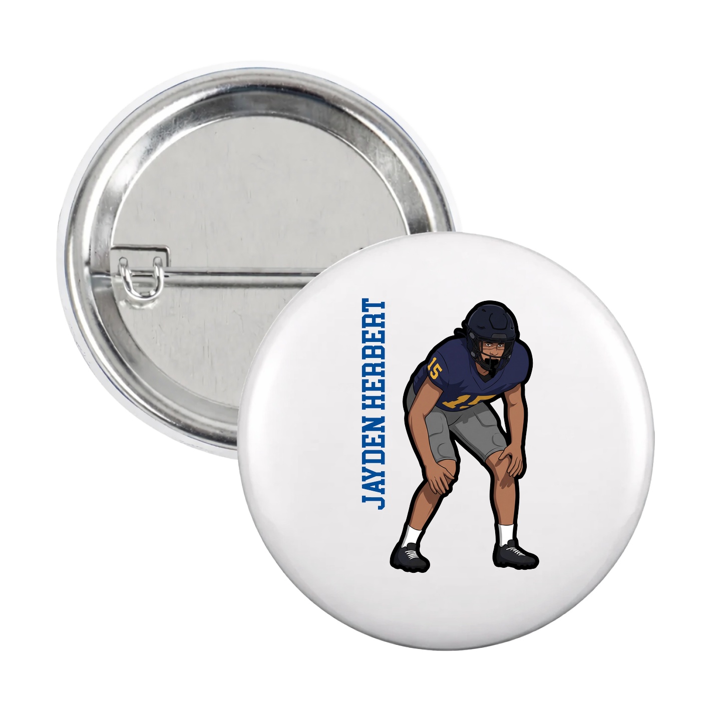 Game Day Button — Name Vertical in White