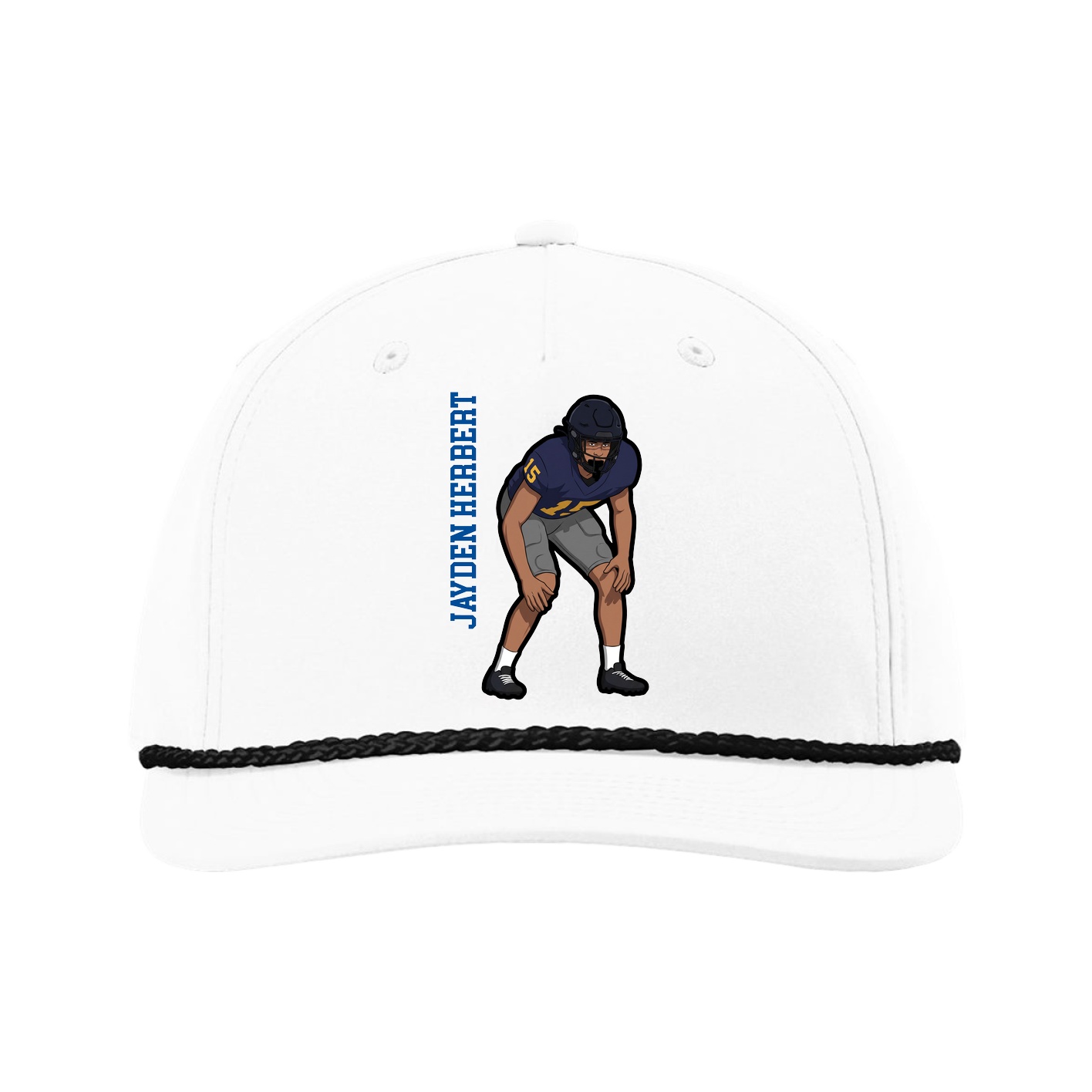 Five-Panel Classic Rope Cap — Name Vertical in White