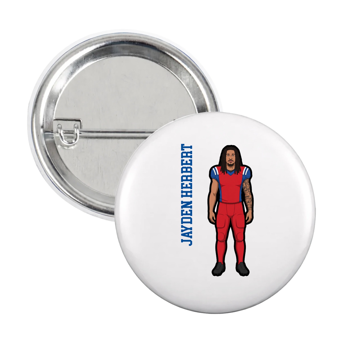 Game Day Button — Name Vertical in White