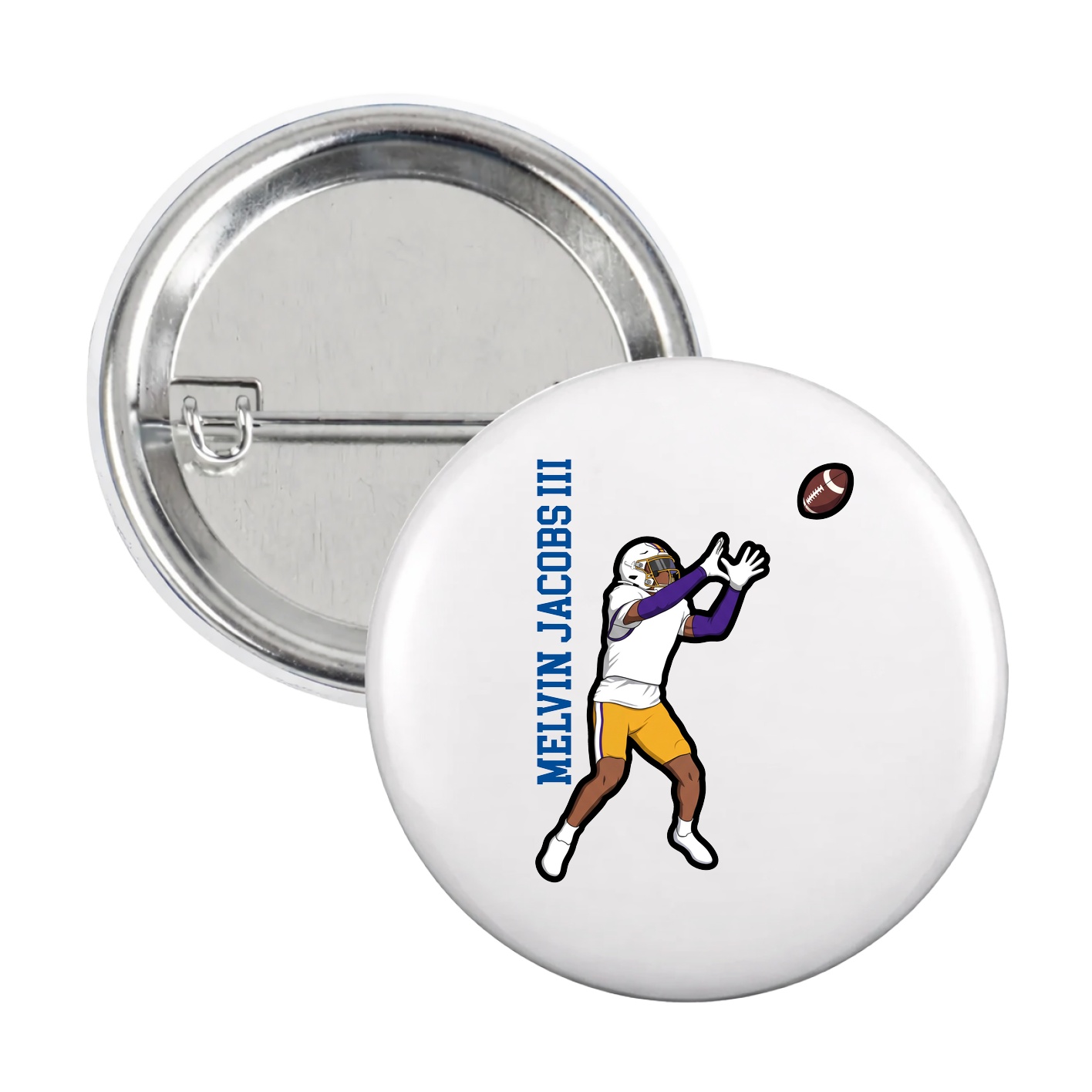 Game Day Button — Name Vertical in White