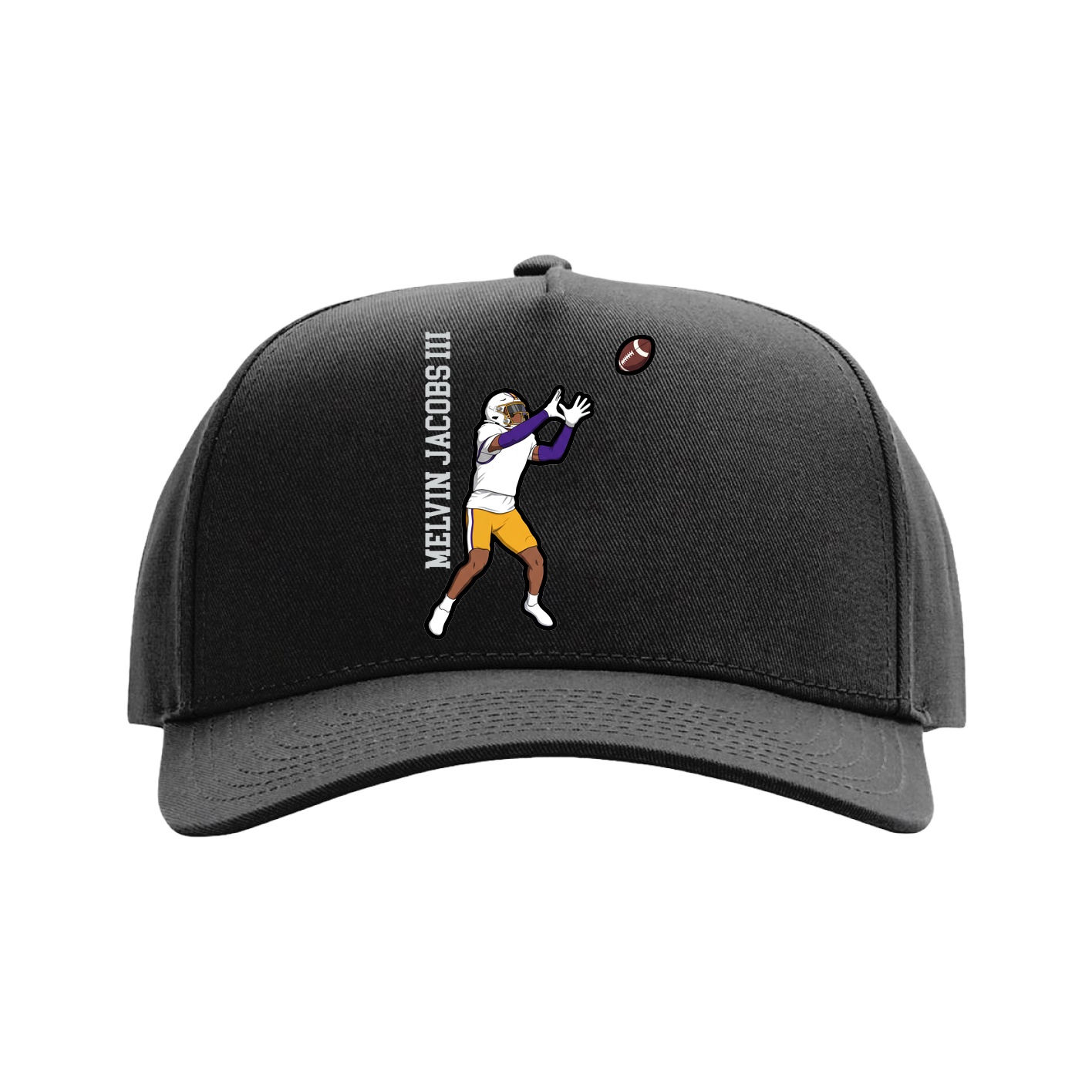 Full Fabric Five-Panel Champ Cap — Name Vertical in Black