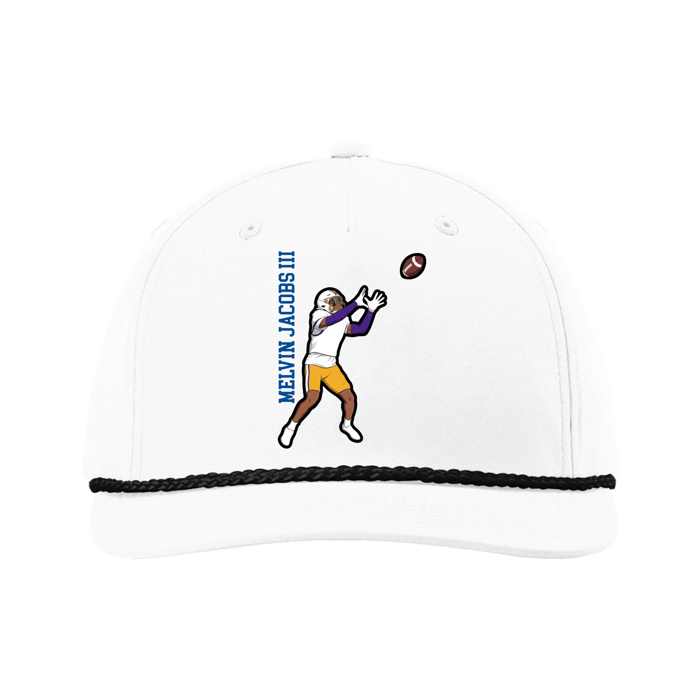 Five-Panel Classic Rope Cap — Name Vertical in White