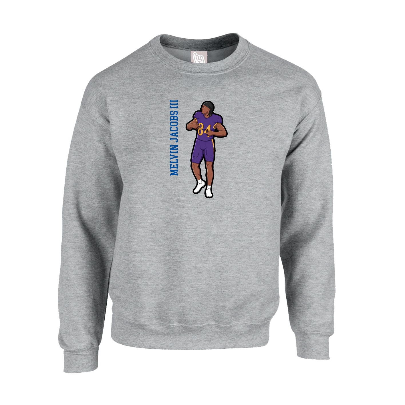 Fleece Crew — Name Vertical in Grey