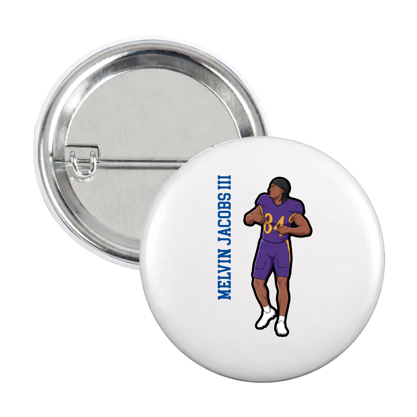 Game Day Button — Name Vertical in White