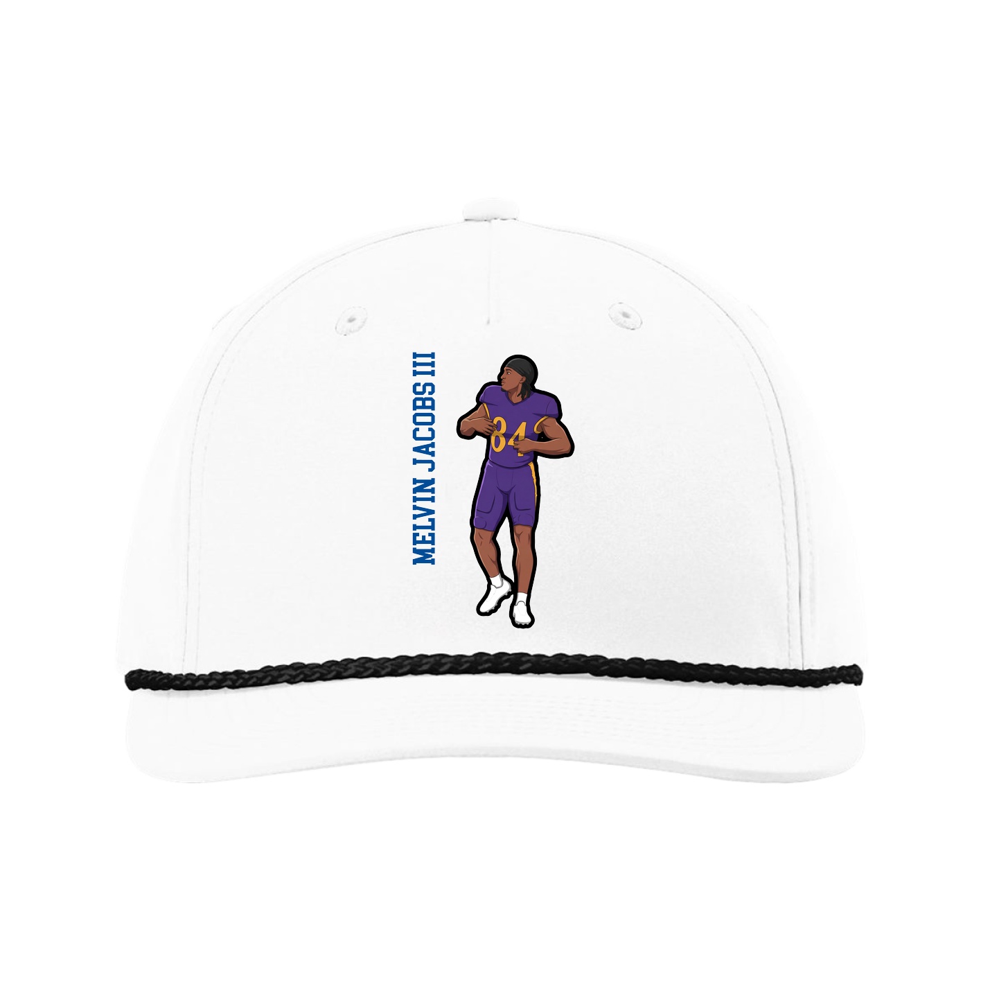 Five-Panel Classic Rope Cap — Name Vertical in White