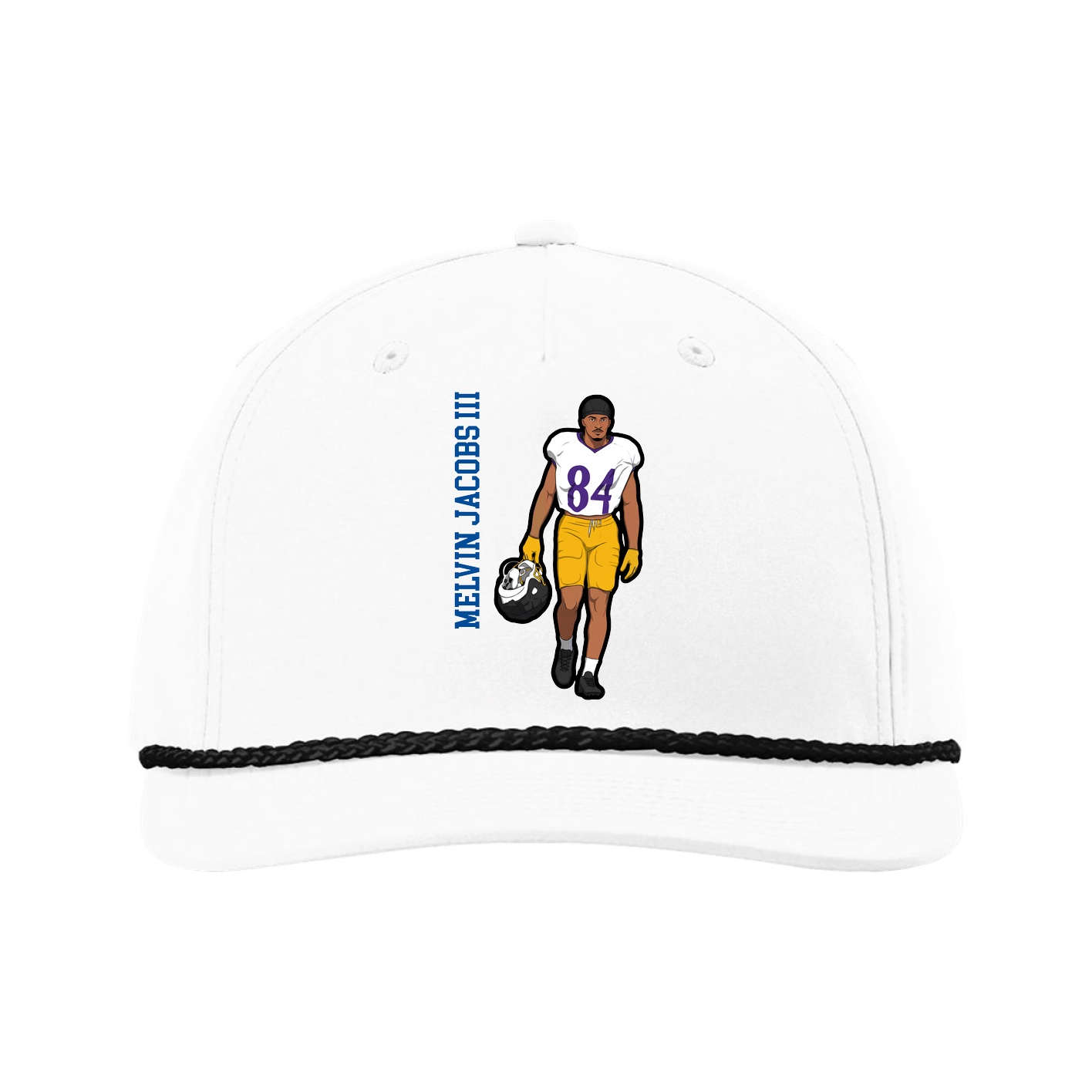 Five-Panel Classic Rope Cap — Name Vertical in White