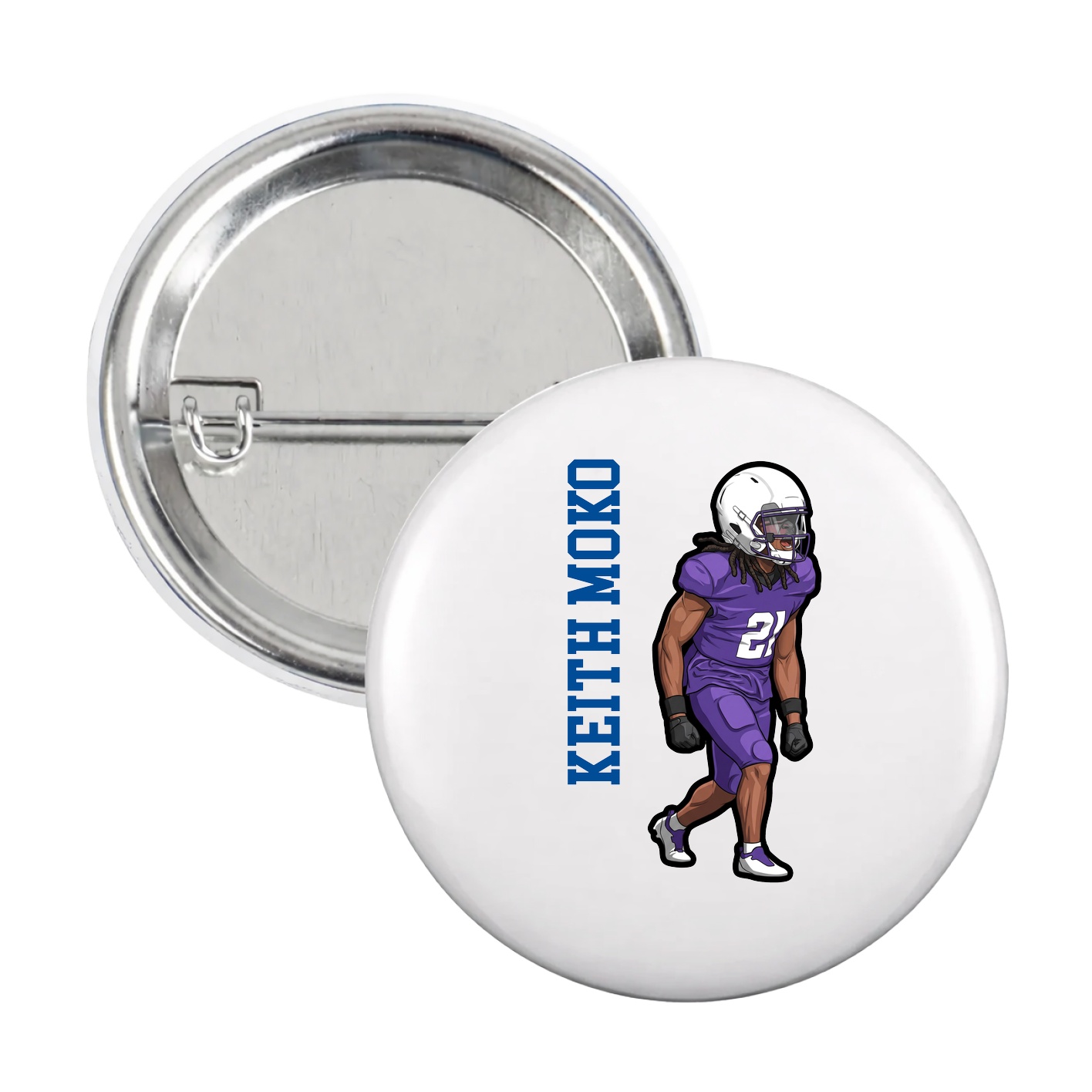 Game Day Button — Name Vertical in White