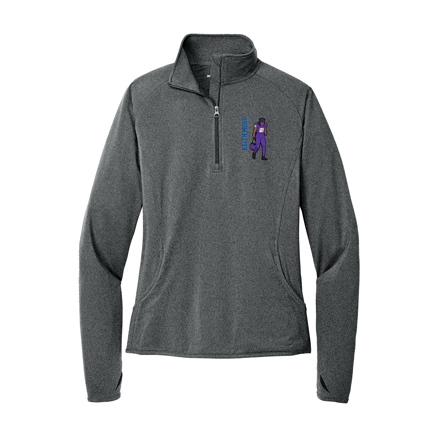 Women's Q-Zip Pullover — Name Vertical in Grey