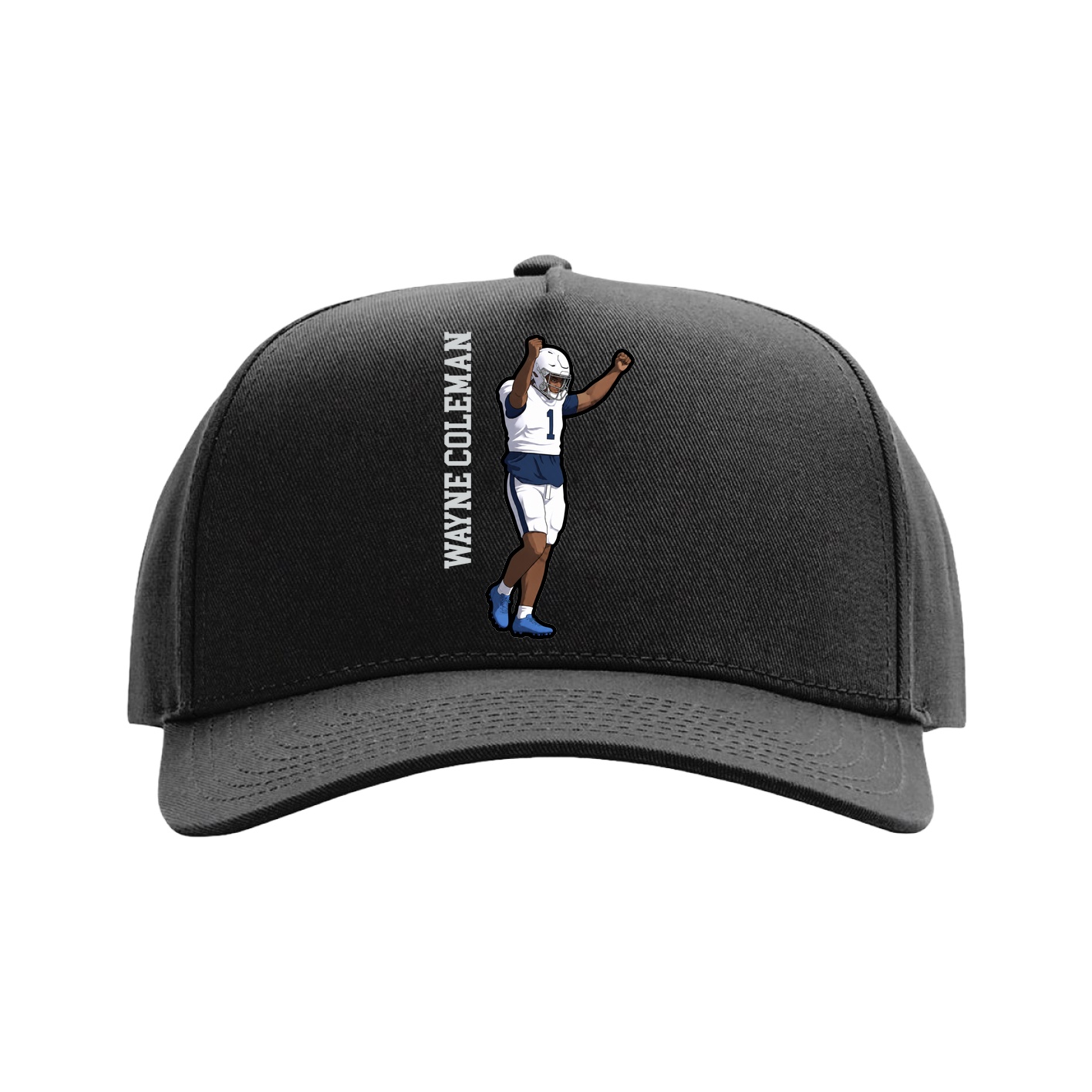 Full Fabric Five-Panel Champ Cap — Name Vertical in Black