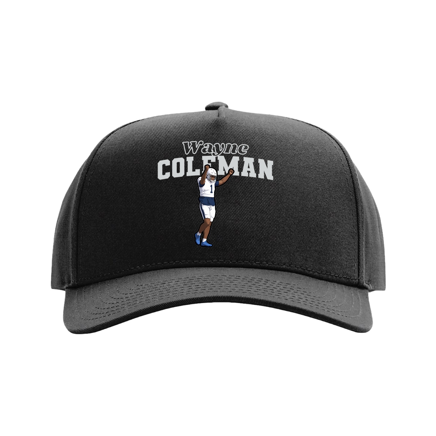 Full Fabric Five-Panel Champ Cap — Name Arch in Black