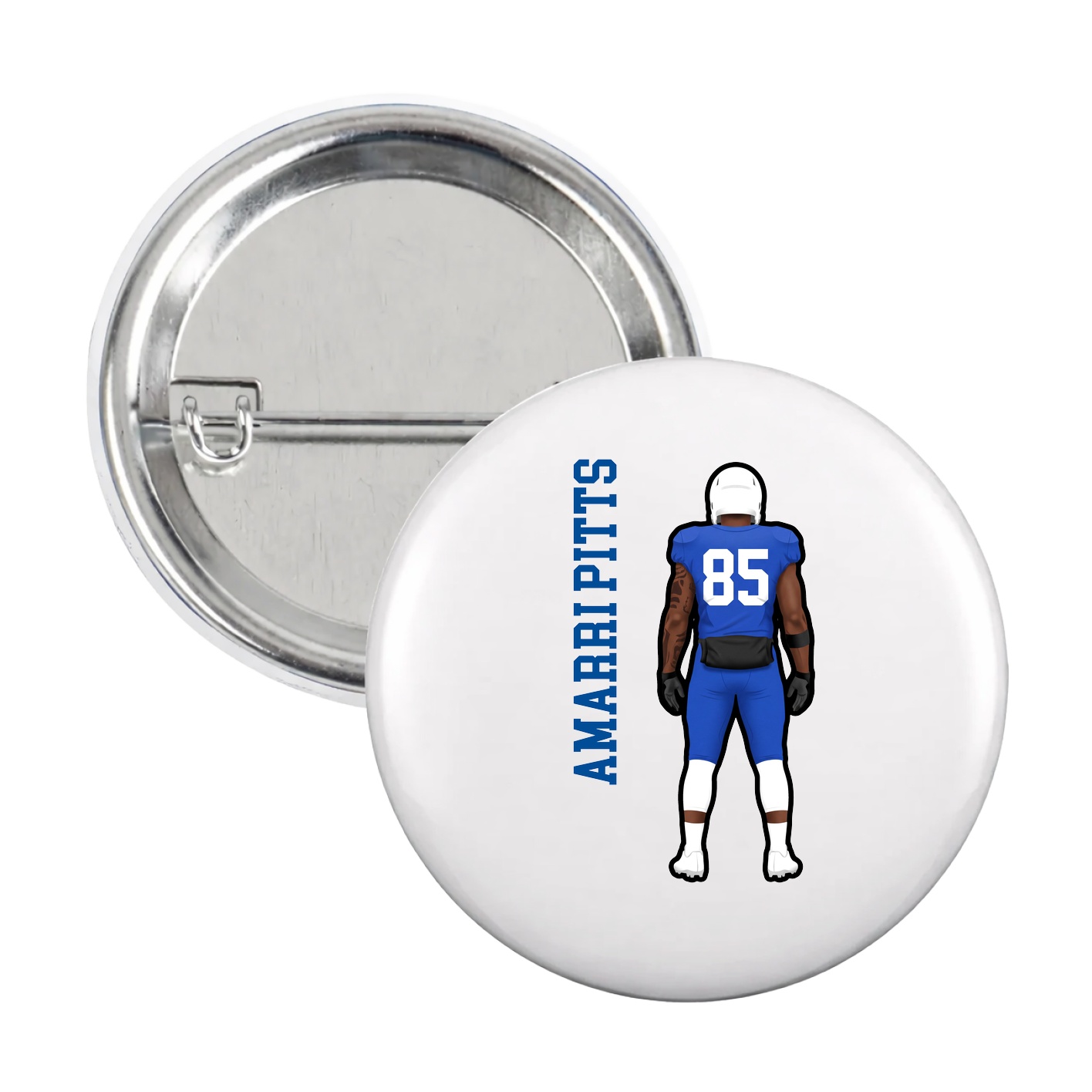Game Day Button — Name Vertical in White