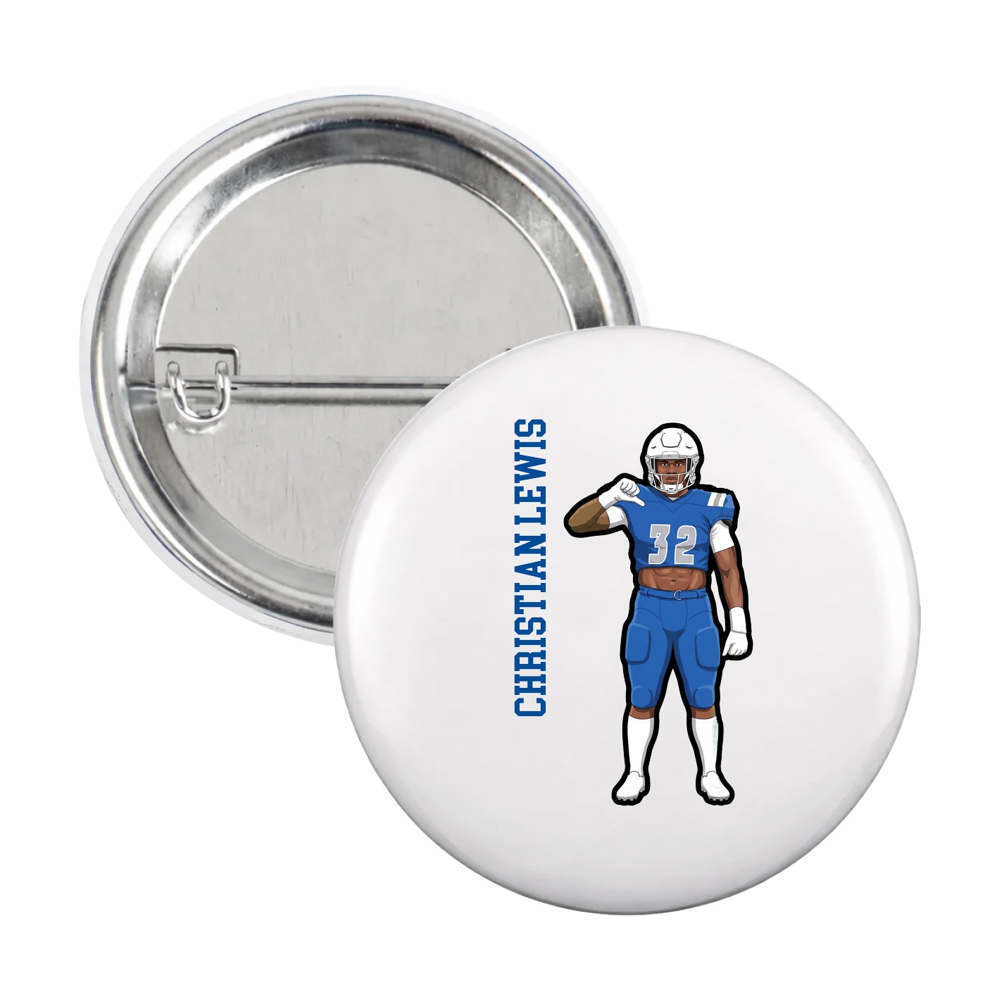Game Day Button — Name Vertical in White
