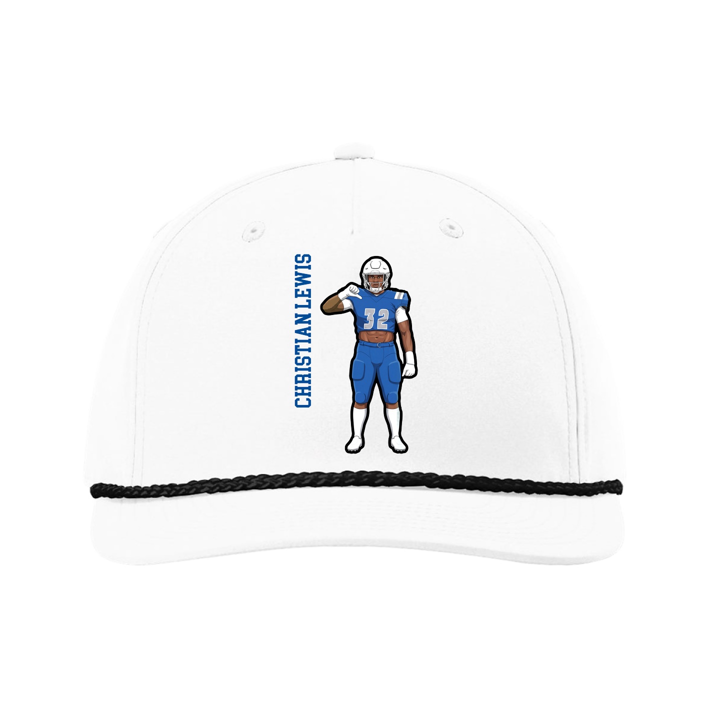 Five-Panel Classic Rope Cap — Name Vertical in White