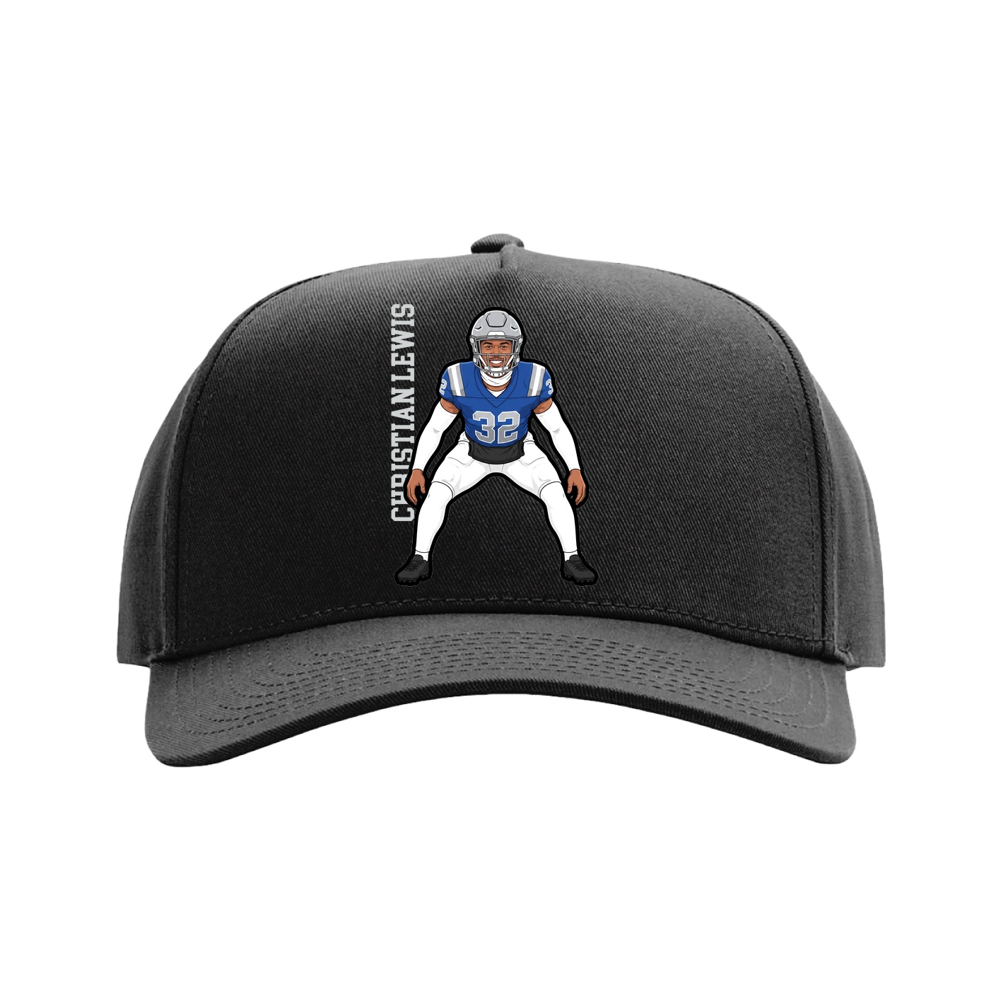 Full Fabric Five-Panel Champ Cap — Name Vertical in Black
