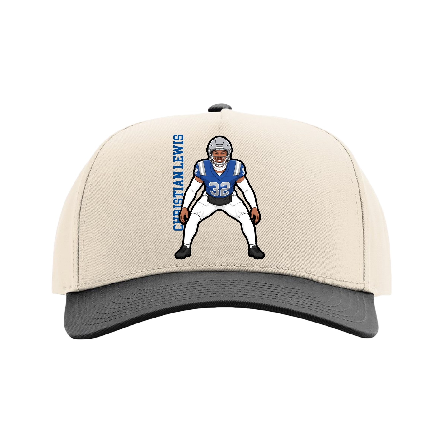 Full Fabric Five-Panel Champ Cap — Name Vertical in Cream/Black