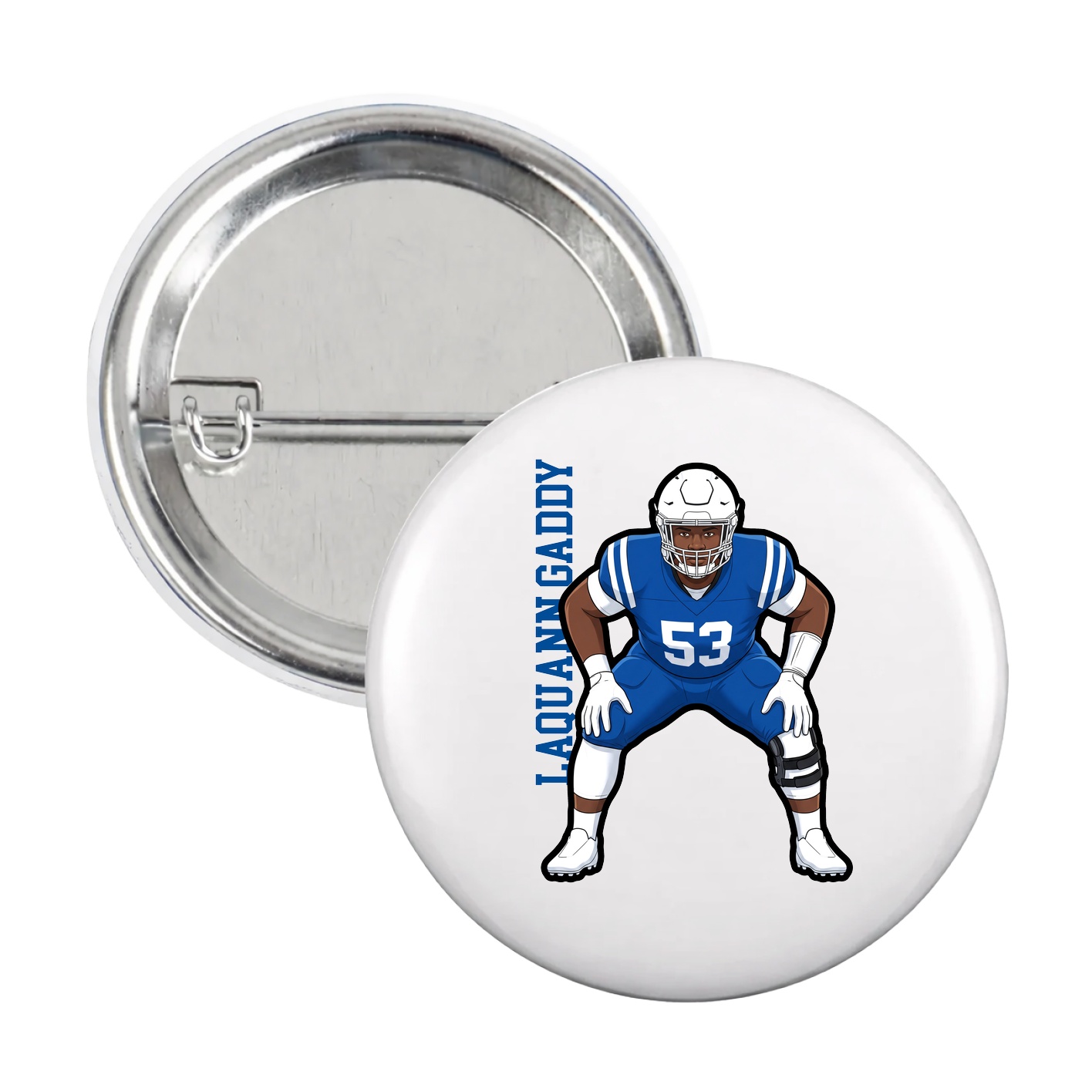 Game Day Button — Name Vertical in White