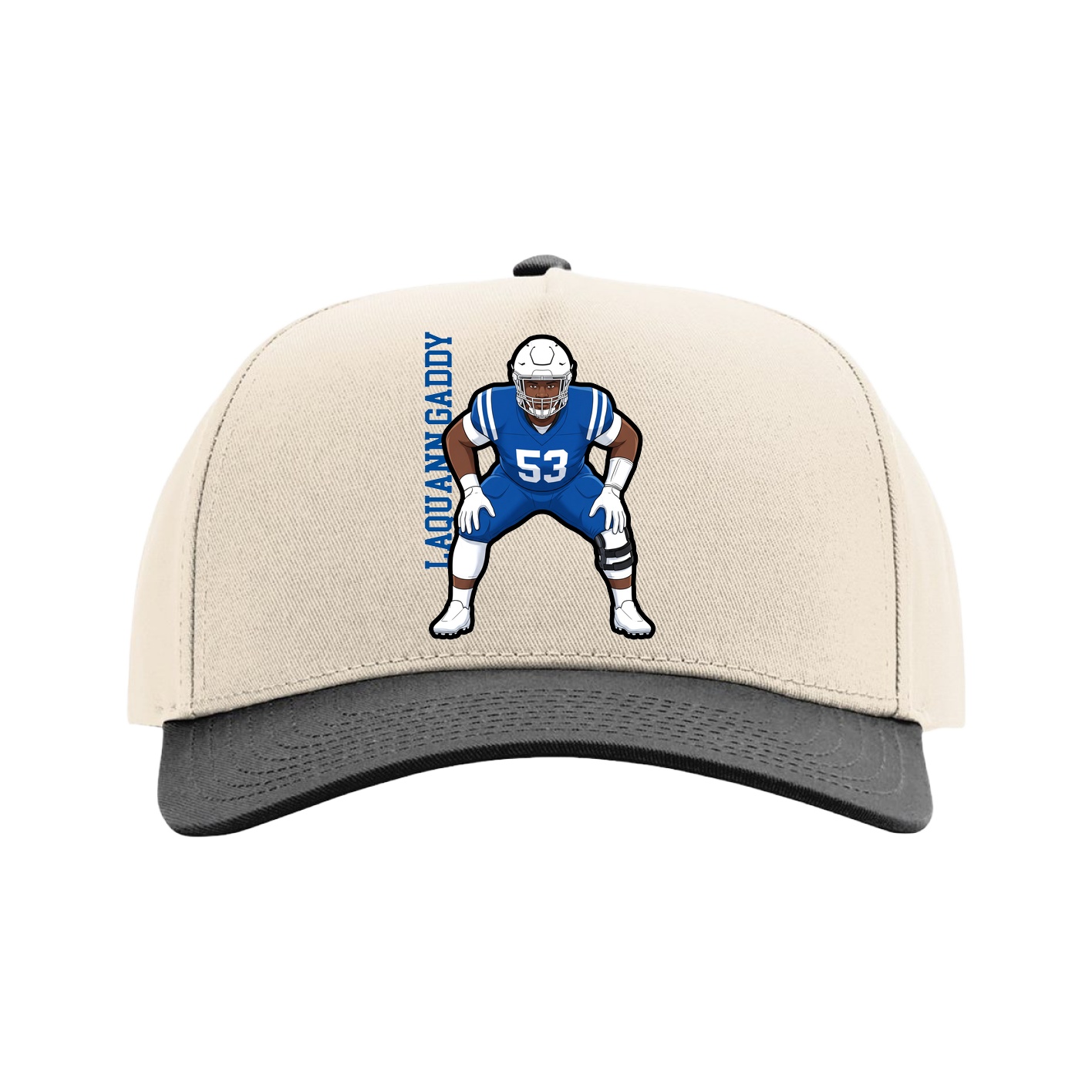 Full Fabric Five-Panel Champ Cap — Name Vertical in Cream/Black