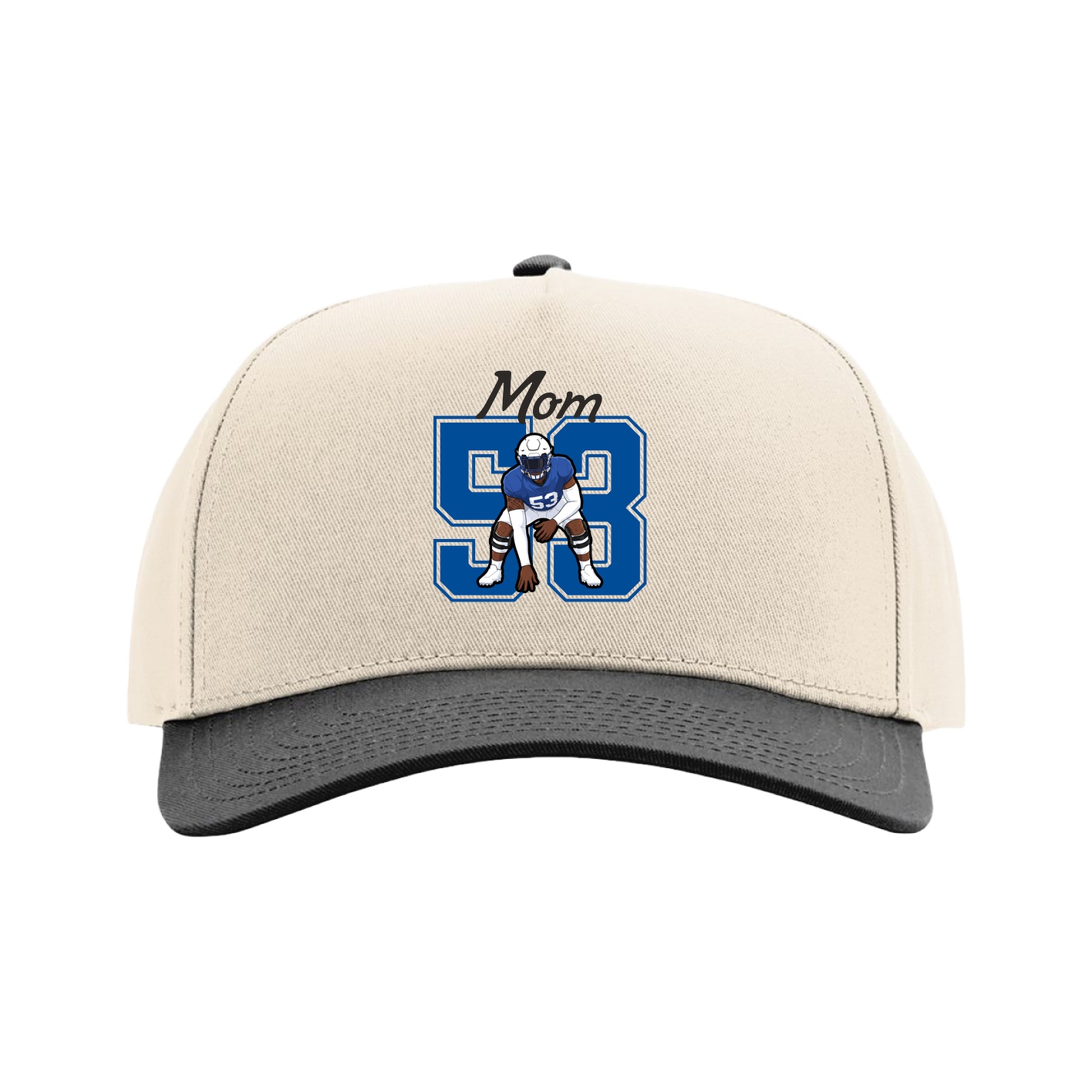 Full Fabric Five-Panel Champ Cap — Mothers Day Shirsey in Cream/Black