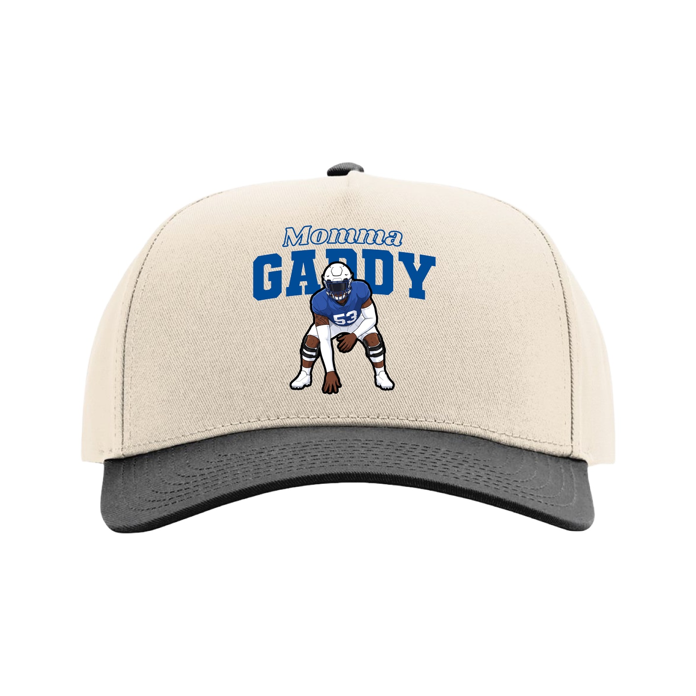 Full Fabric Five-Panel Champ Cap — Mothers Day Block in Cream/Black