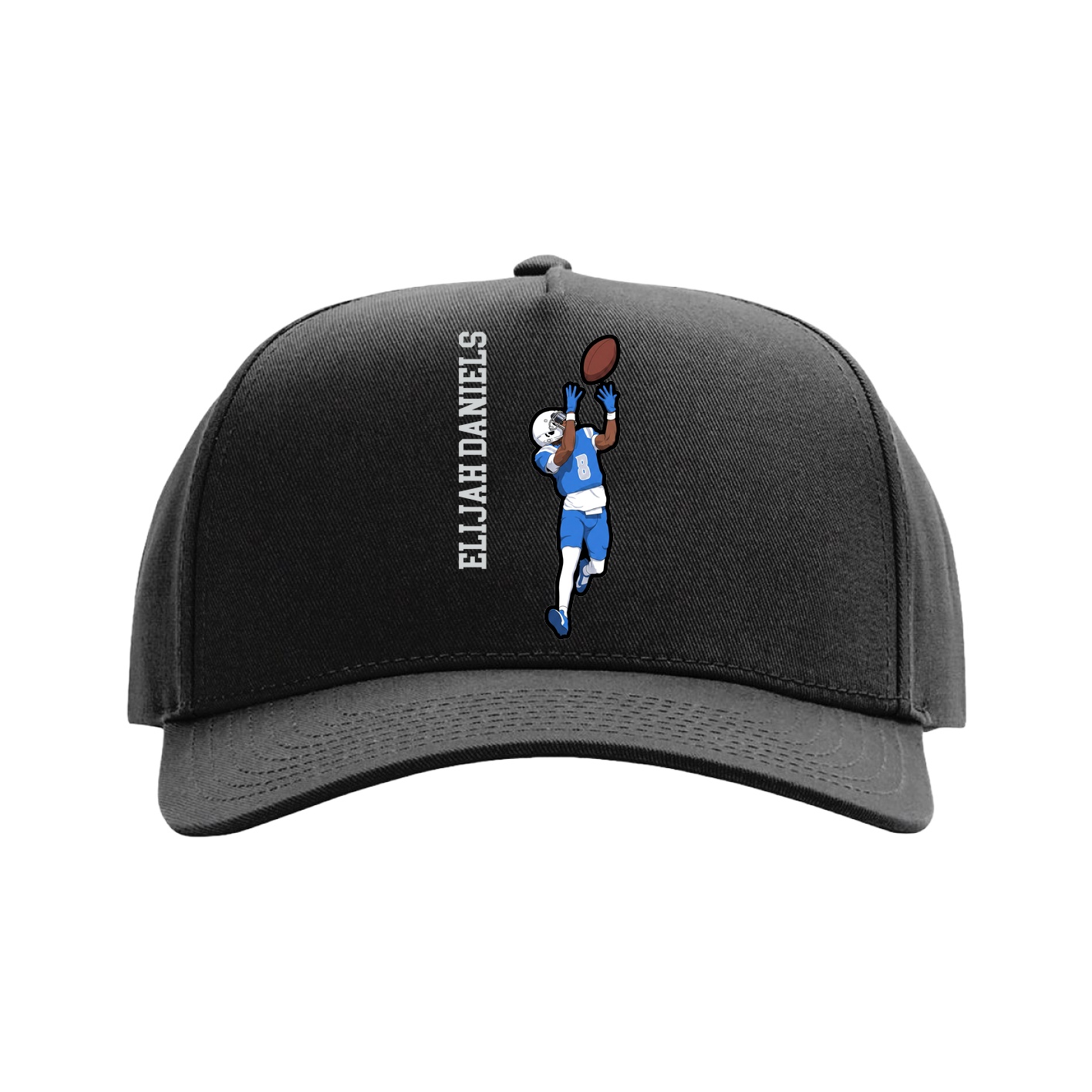 Full Fabric Five-Panel Champ Cap — Name Vertical in Black