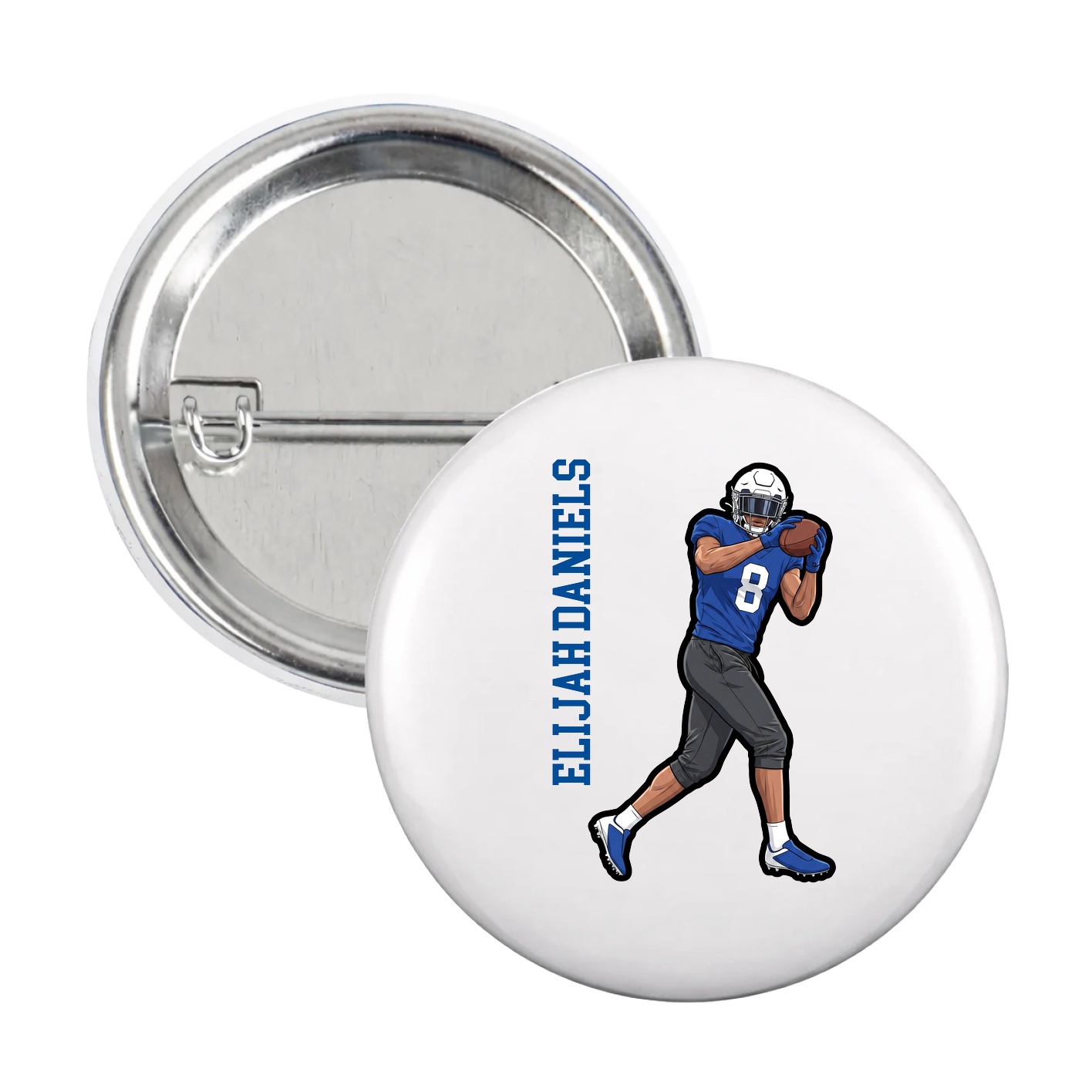 Game Day Button — Name Vertical in White