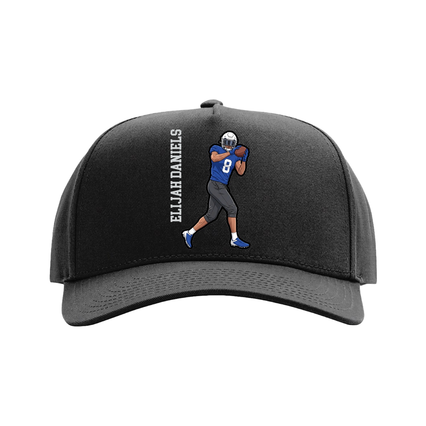 Full Fabric Five-Panel Champ Cap — Name Vertical in Black