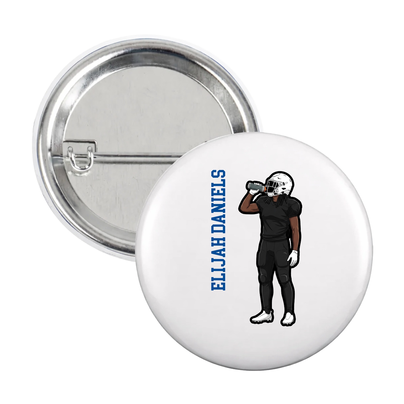 Game Day Button — Name Vertical in White