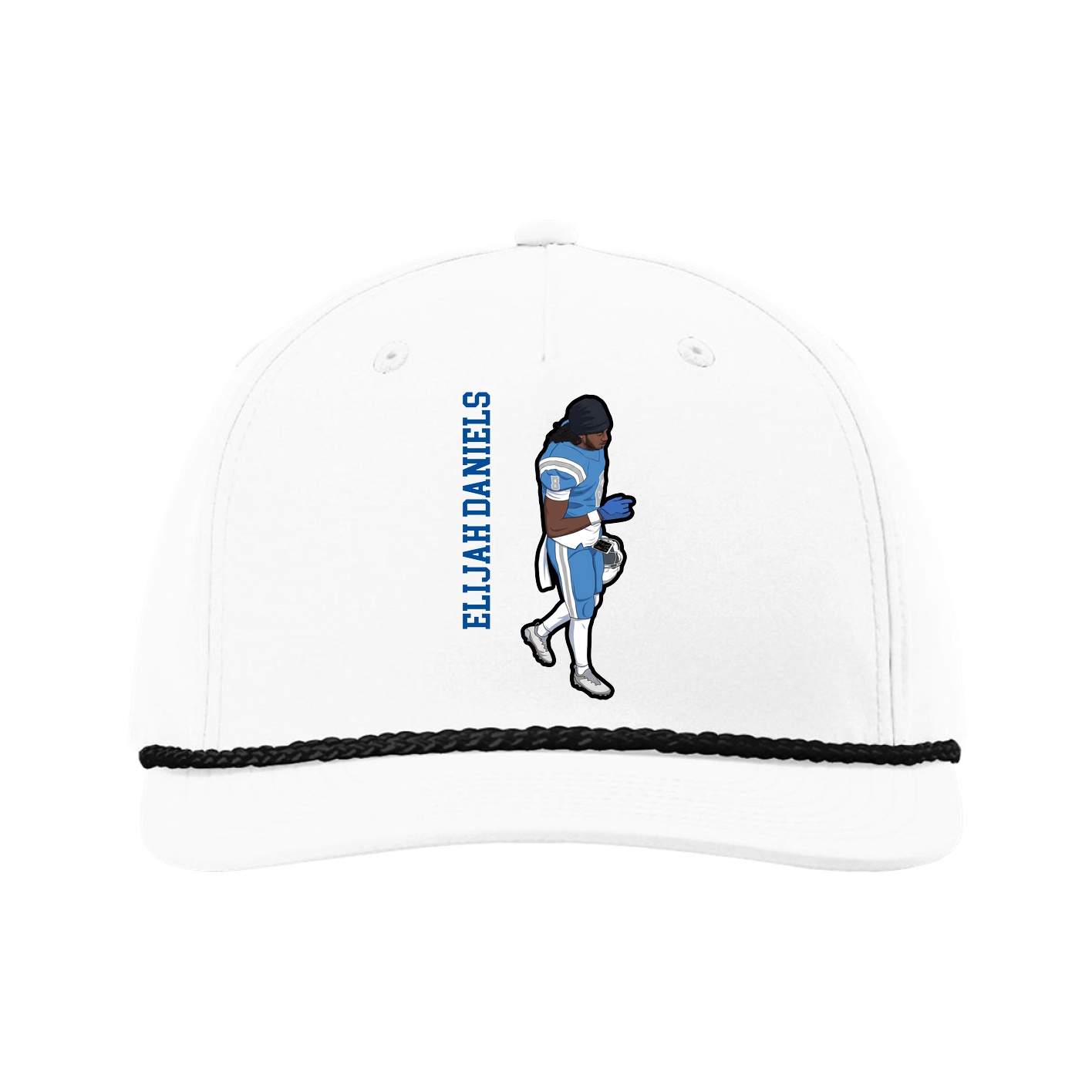 Five-Panel Classic Rope Cap — Name Vertical in White