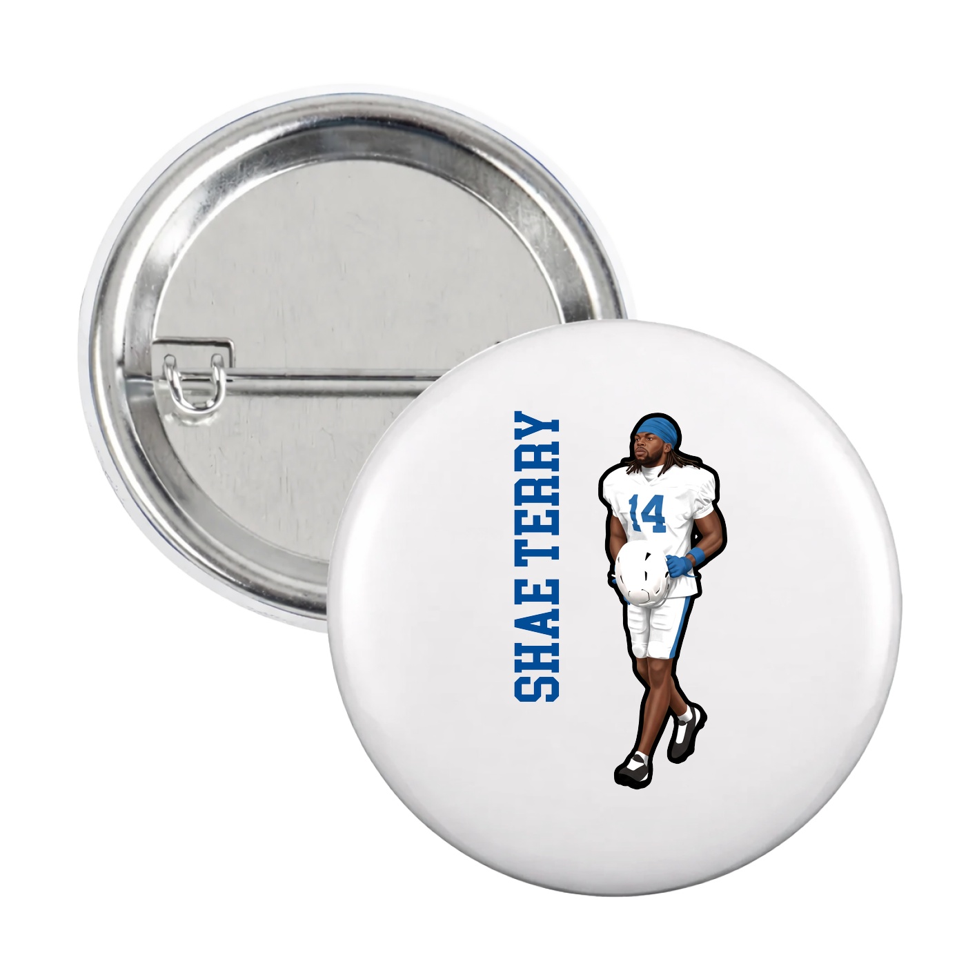 Game Day Button — Name Vertical in White