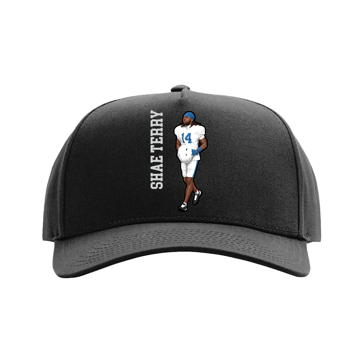 Full Fabric Five-Panel Champ Cap — Name Vertical in Black