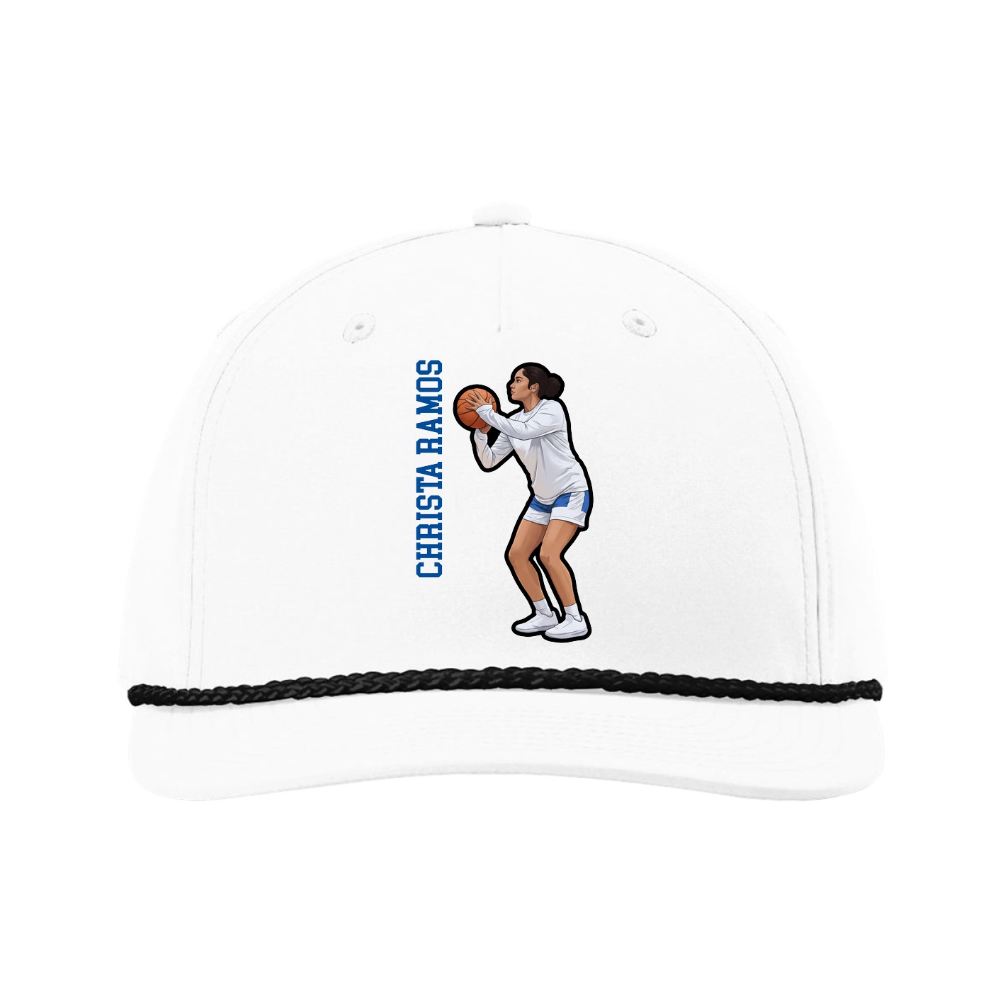 Five-Panel Classic Rope Cap — Name Vertical in White