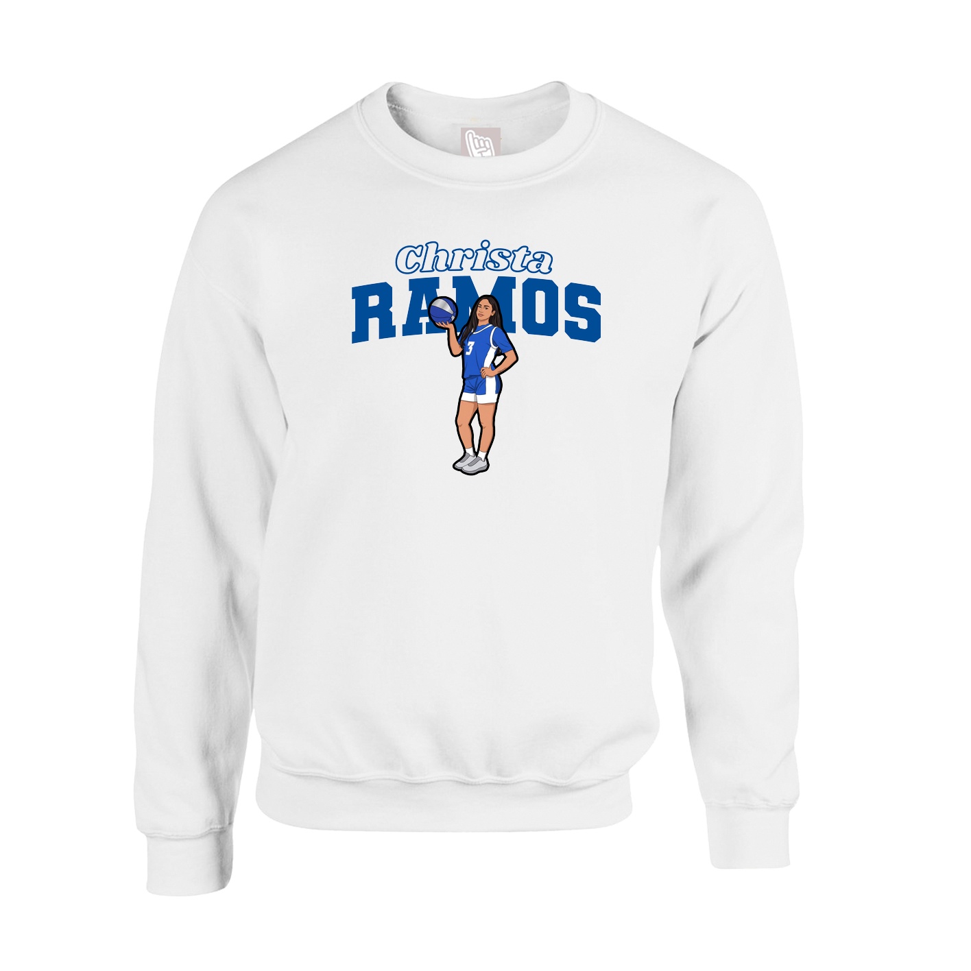 Fleece Crew — Name Arch in White