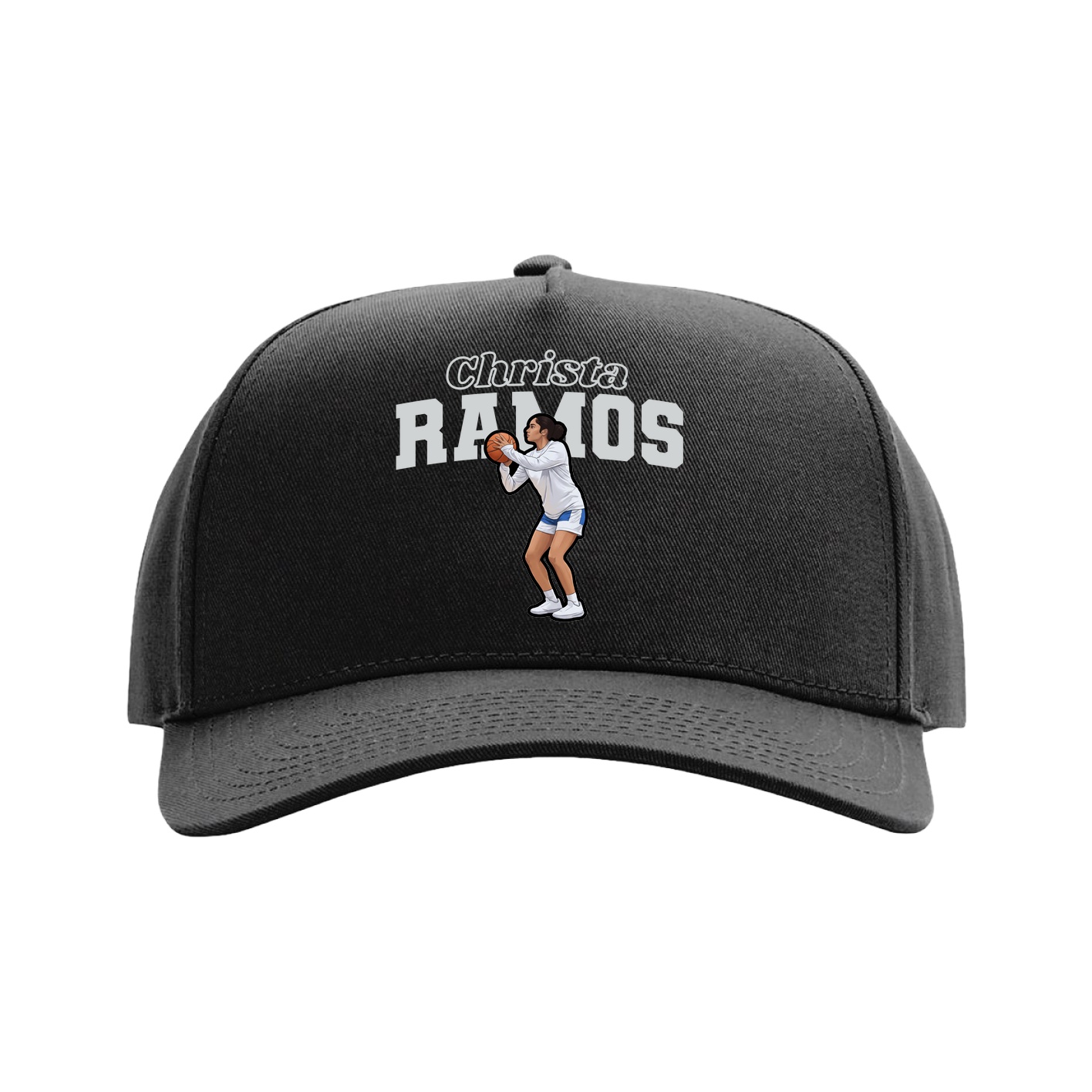 Full Fabric Five-Panel Champ Cap — Name Arch in Black
